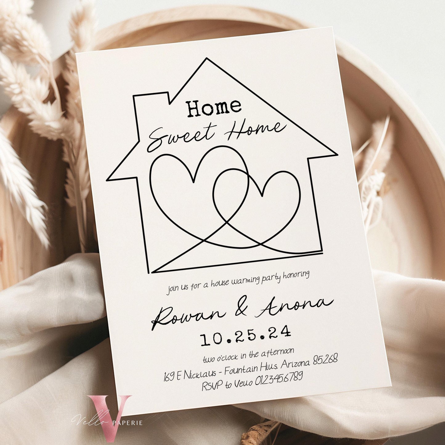 Full Editable Colors Handdrawn House Warming Invitation | Home Sweet Home Party Invite | Modern Minimalist New House Celebration Neutral