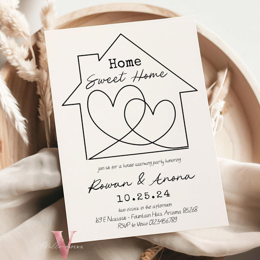Full Editable Colors Handdrawn House Warming Invitation | Home Sweet Home Party Invite | Modern Minimalist New House Celebration Neutral