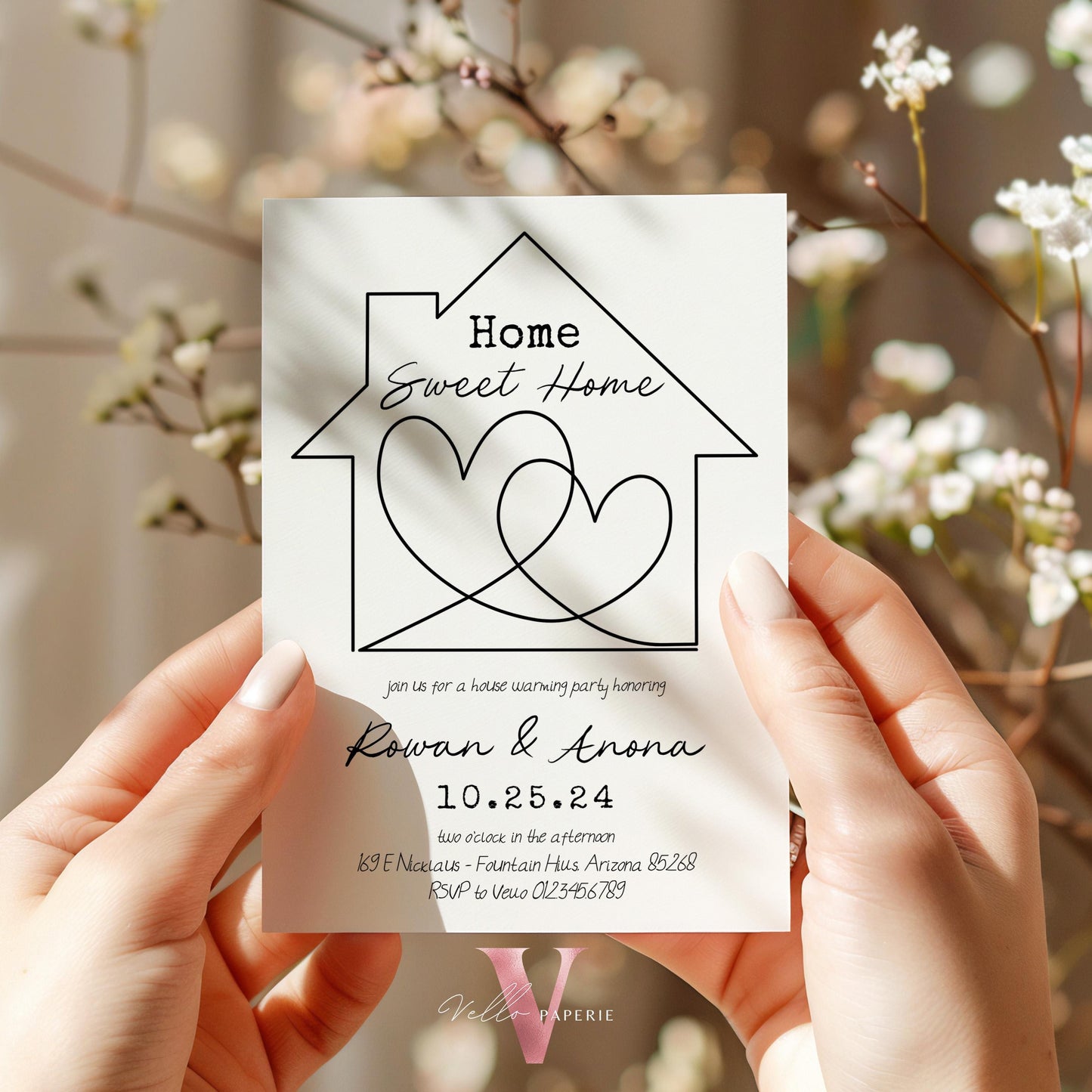 Full Editable Colors Handdrawn House Warming Invitation | Home Sweet Home Party Invite | Modern Minimalist New House Celebration Neutral