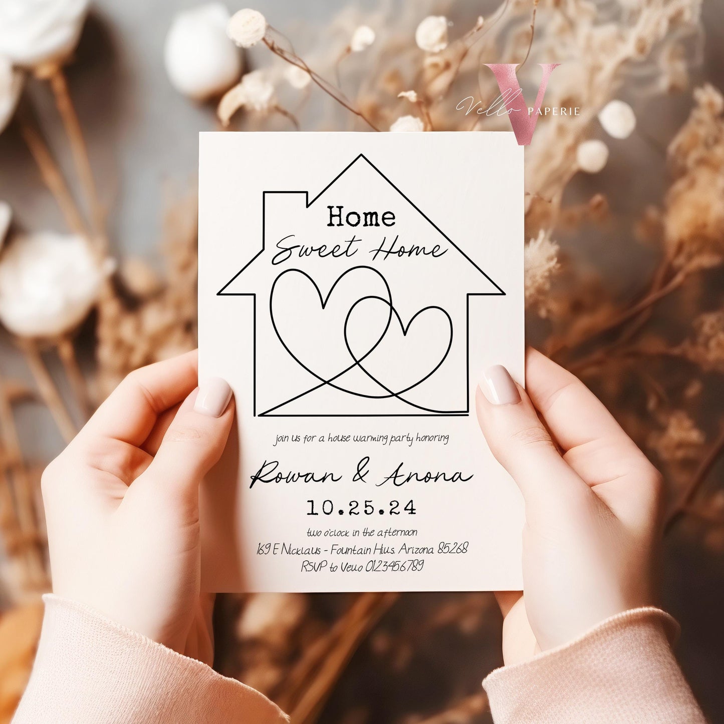 Full Editable Colors Handdrawn House Warming Invitation | Home Sweet Home Party Invite | Modern Minimalist New House Celebration Neutral