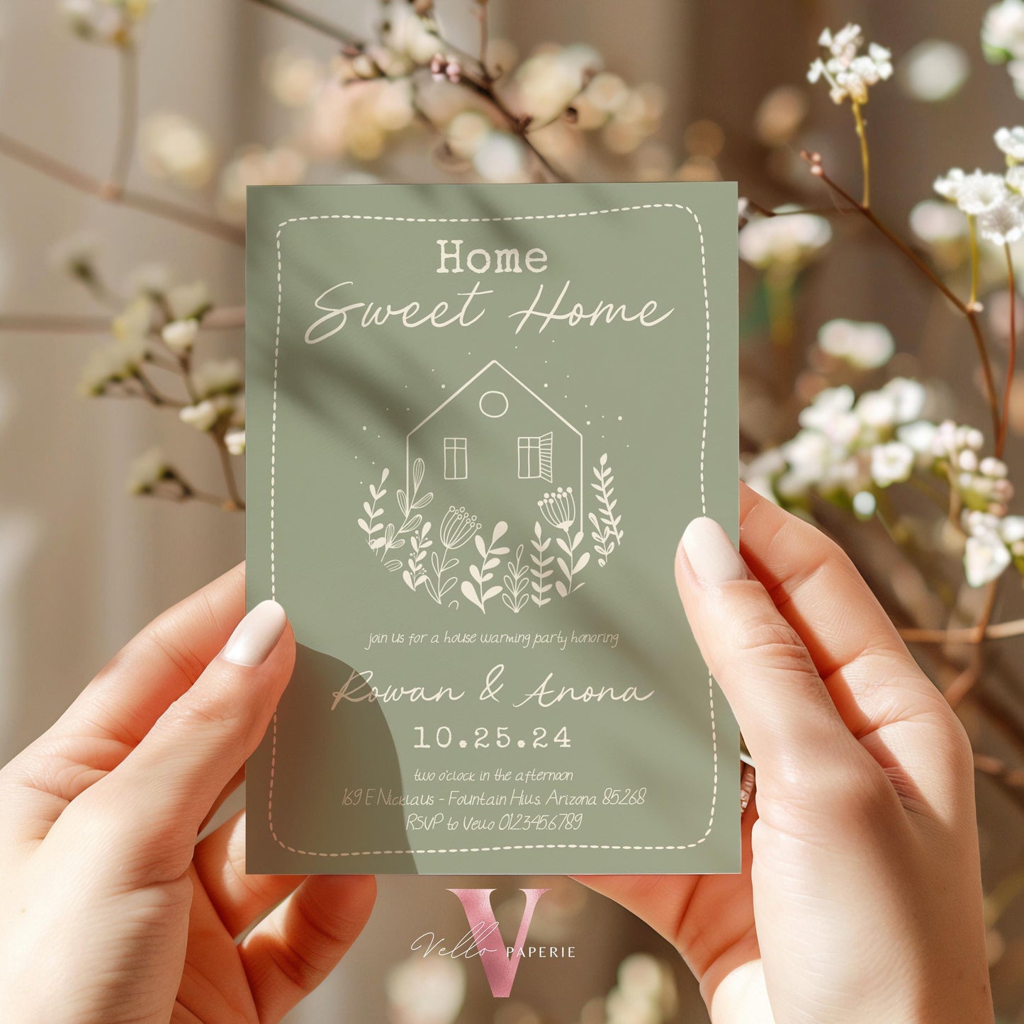Full Editable Colors Handdrawn House Warming Invitation | Home Sweet Home Party Invite | Modern Minimalist New House Celebration Neutral