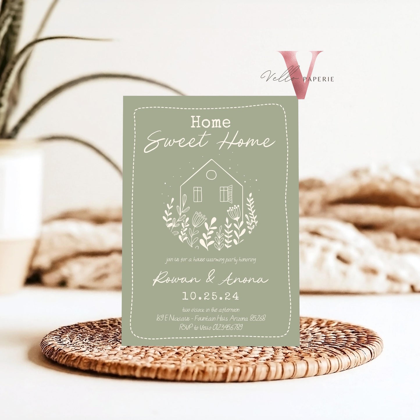 Full Editable Colors Handdrawn House Warming Invitation | Home Sweet Home Party Invite | Modern Minimalist New House Celebration Neutral