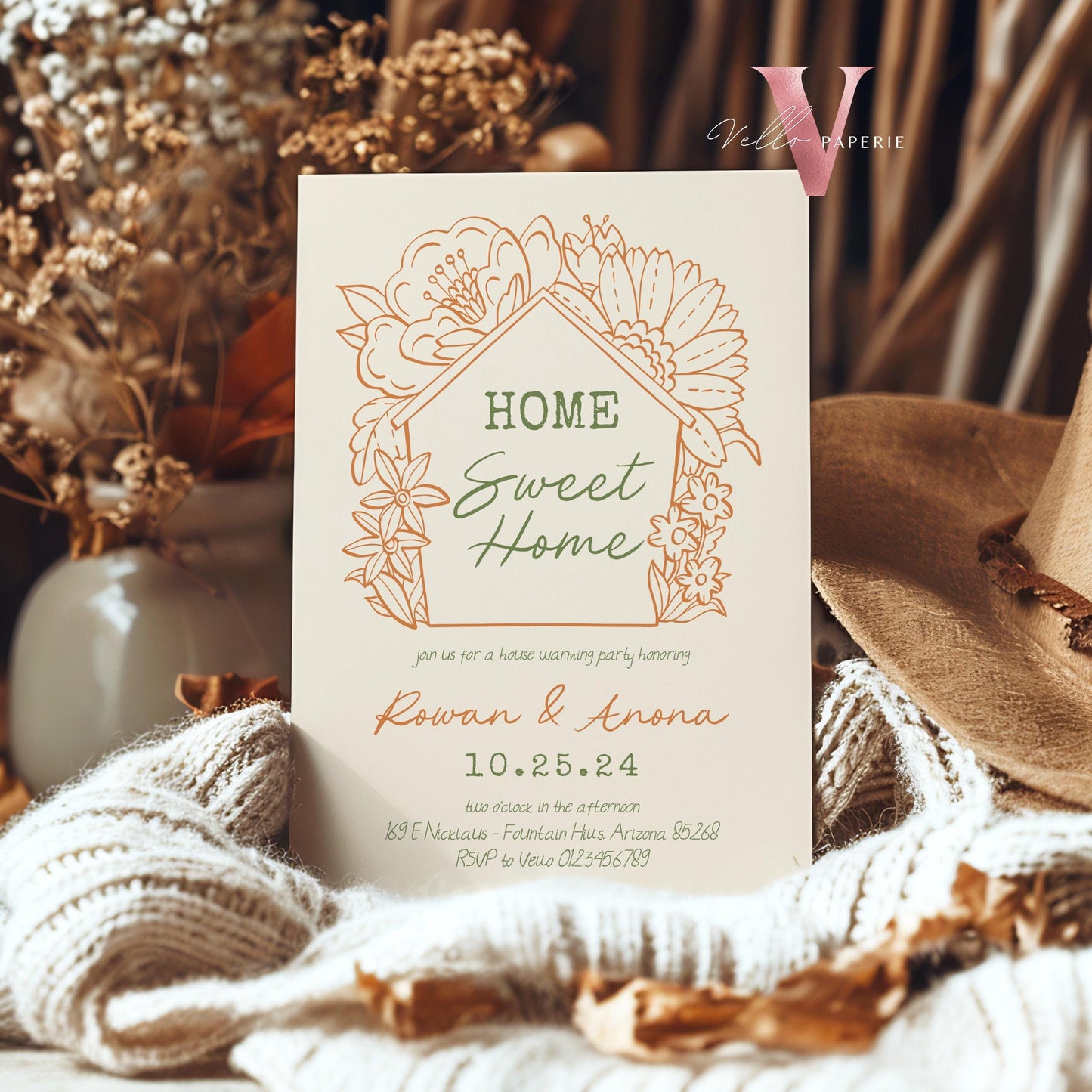 Full Editable Colors Handdrawn House Warming Invitation | Home Sweet Home Party Invite | Modern Minimalist New House Celebration Neutral