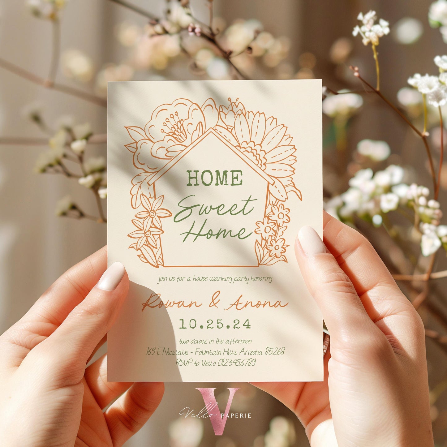 Full Editable Colors Handdrawn House Warming Invitation | Home Sweet Home Party Invite | Modern Minimalist New House Celebration Neutral