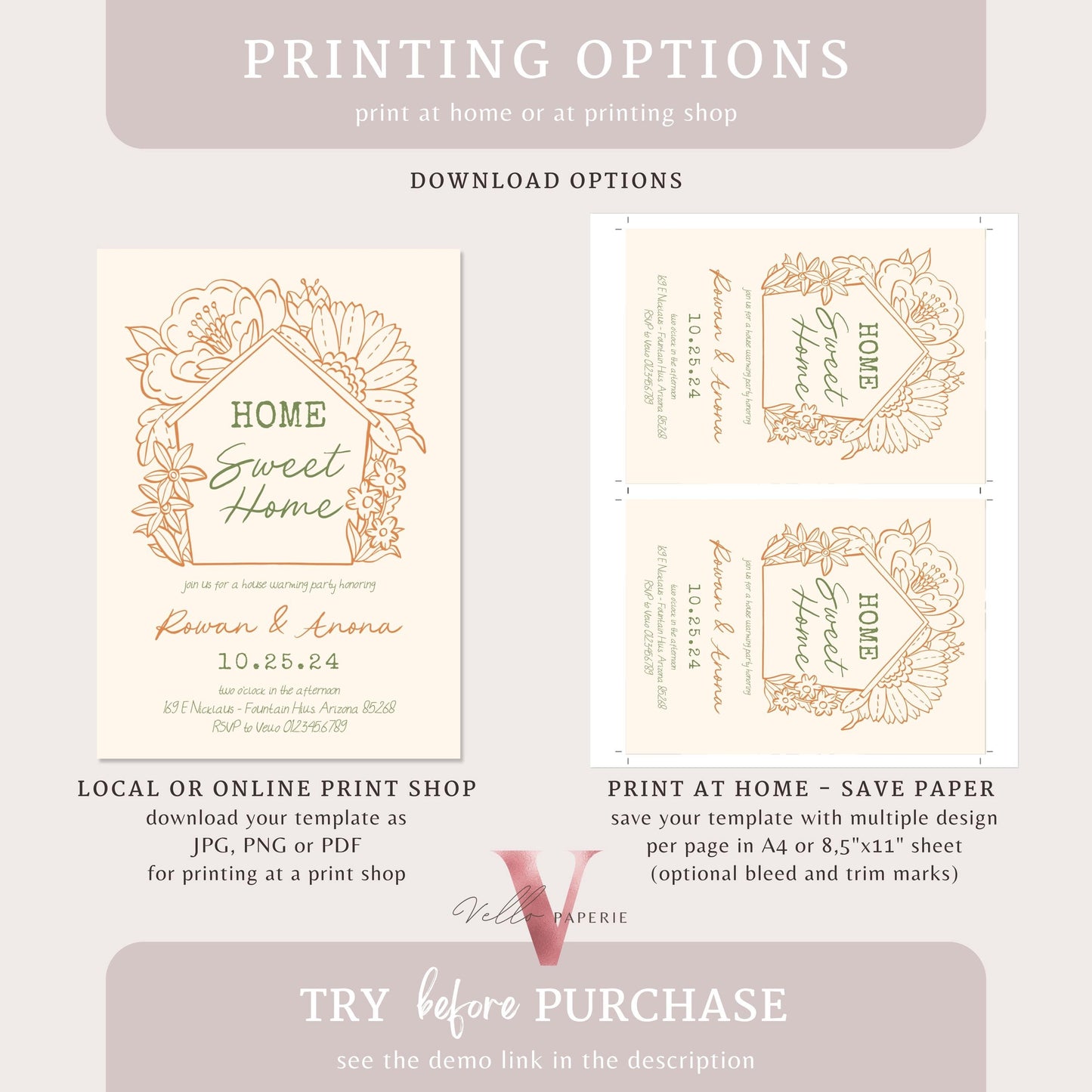 Full Editable Colors Handdrawn House Warming Invitation | Home Sweet Home Party Invite | Modern Minimalist New House Celebration Neutral