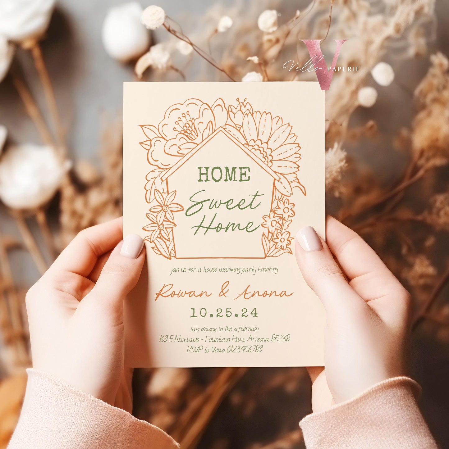 Full Editable Colors Handdrawn House Warming Invitation | Home Sweet Home Party Invite | Modern Minimalist New House Celebration Neutral