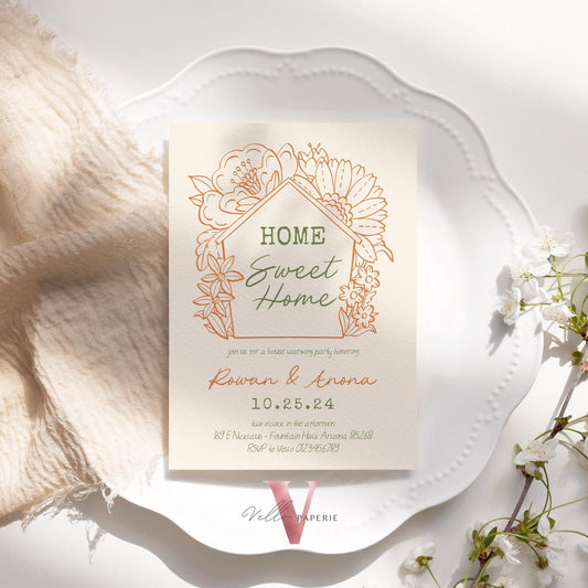 Full Editable Colors Handdrawn House Warming Invitation | Home Sweet Home Party Invite | Modern Minimalist New House Celebration Neutral