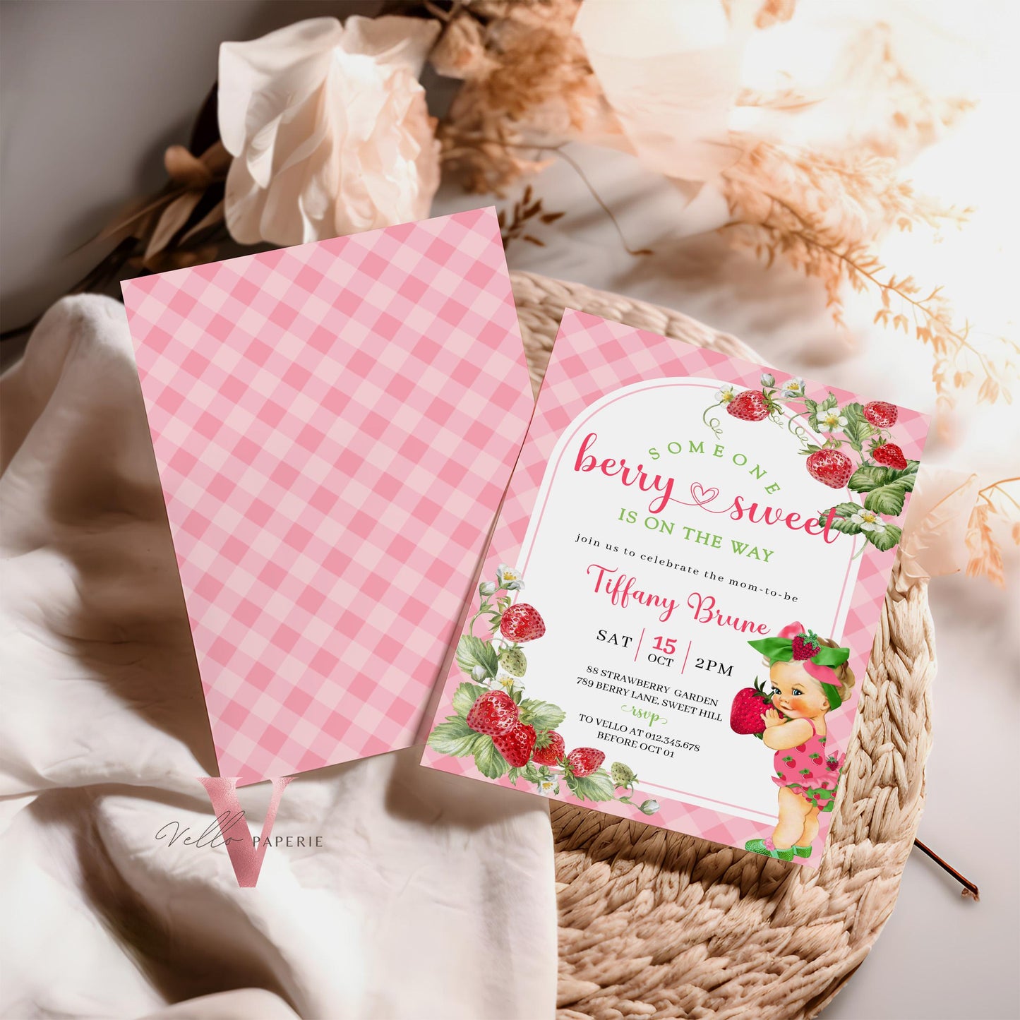 Any Skin Tone Strawberry Baby Shower Invitation | Berry Sweet Baby on the Way Invite | Sweet Berry Baby Shower Invite | Baby Girl Reveal