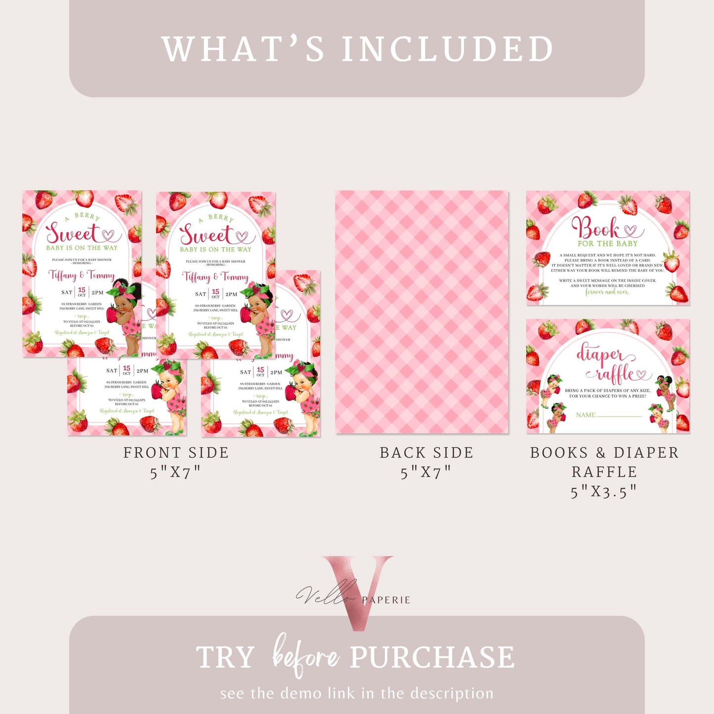 Any Skin Tone Strawberry Baby Shower Invitation | Berry Sweet Baby on the Way Invite | Sweet Berry Baby Shower Invite | Baby Girl Reveal