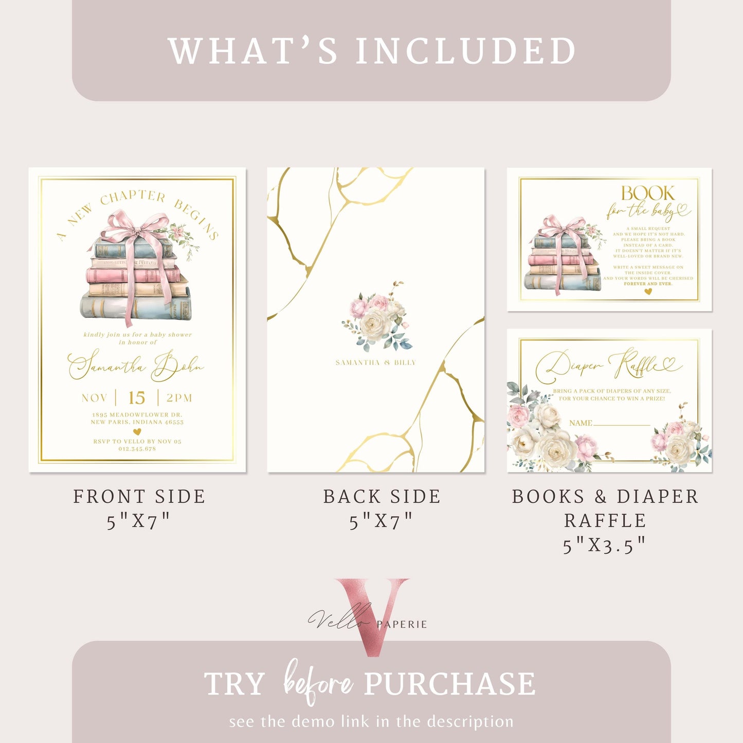 Free Diaper Raffle, Book, Thankyou Card | Storybook Baby Shower Invitation Bundle | New Chapter is About to Begin Book Baby Shower Invite