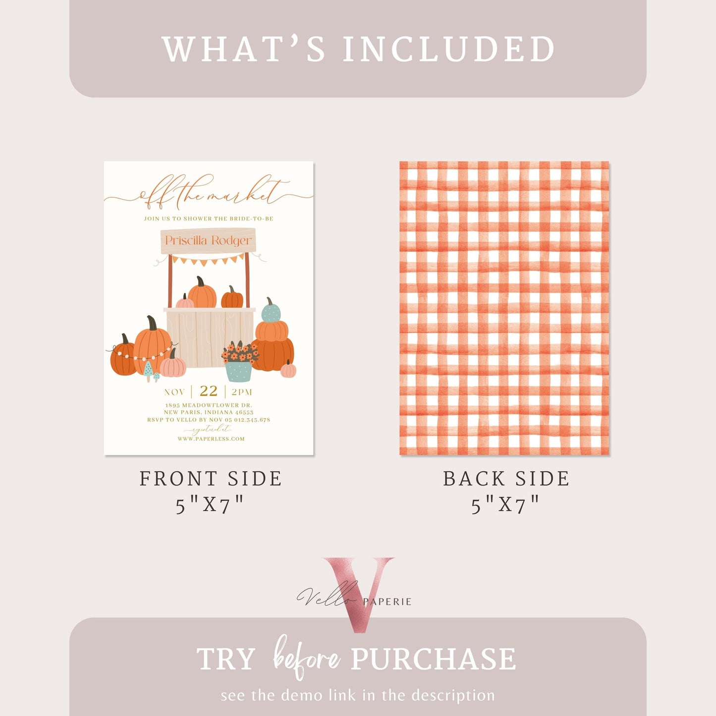 Grocery Off the Market Bridal Shower Party Invitation | She's off the Market Invite | Gold Red Farmer's Market Watercolor Bride Instant