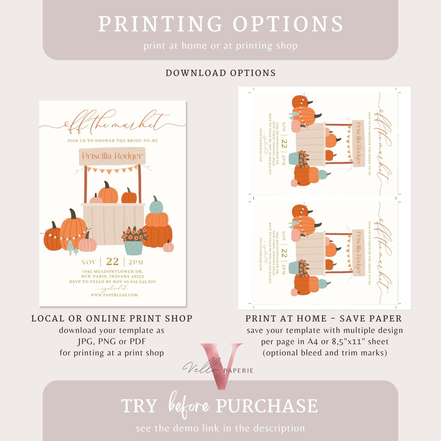Grocery Off the Market Bridal Shower Party Invitation | She's off the Market Invite | Gold Red Farmer's Market Watercolor Bride Instant