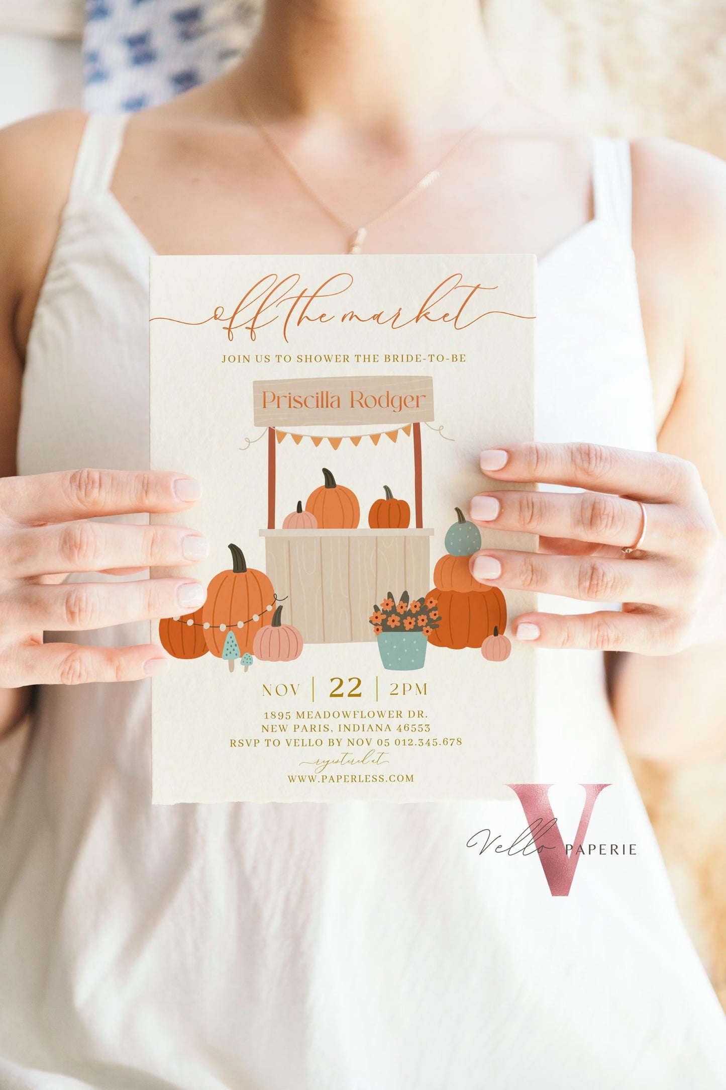 Grocery Off the Market Bridal Shower Party Invitation | She's off the Market Invite | Gold Red Farmer's Market Watercolor Bride Instant