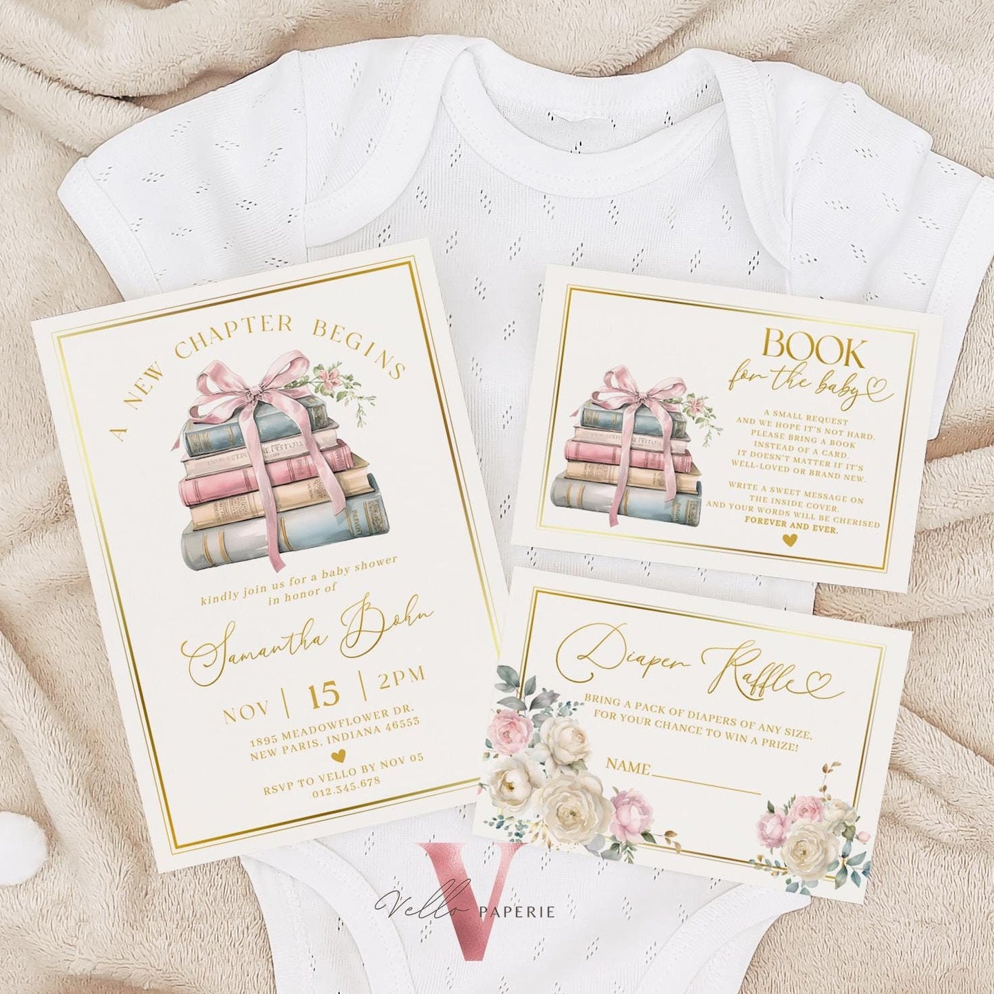 Free Diaper Raffle, Book, Thankyou Card | Storybook Baby Shower Invitation Bundle | New Chapter is About to Begin Book Baby Shower Invite