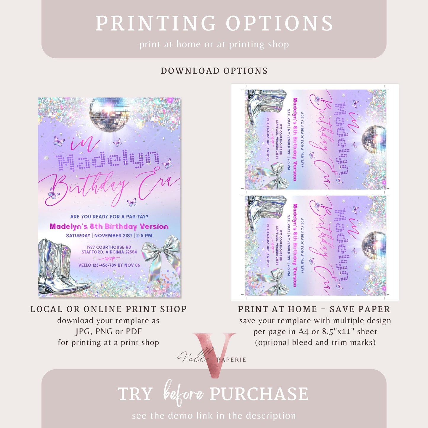 Swifti Par-Tay Birthday Party Invitation Photo | Purple Silver Sparkle Taylor Eras Music Party Invite | It's Me Hi, In My Birthday Era TSP01