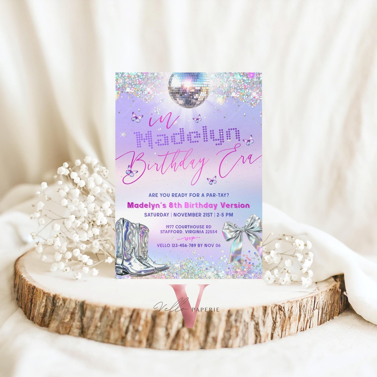 Swifti Par-Tay Birthday Party Invitation Photo | Purple Silver Sparkle Taylor Eras Music Party Invite | It's Me Hi, In My Birthday Era TSP01