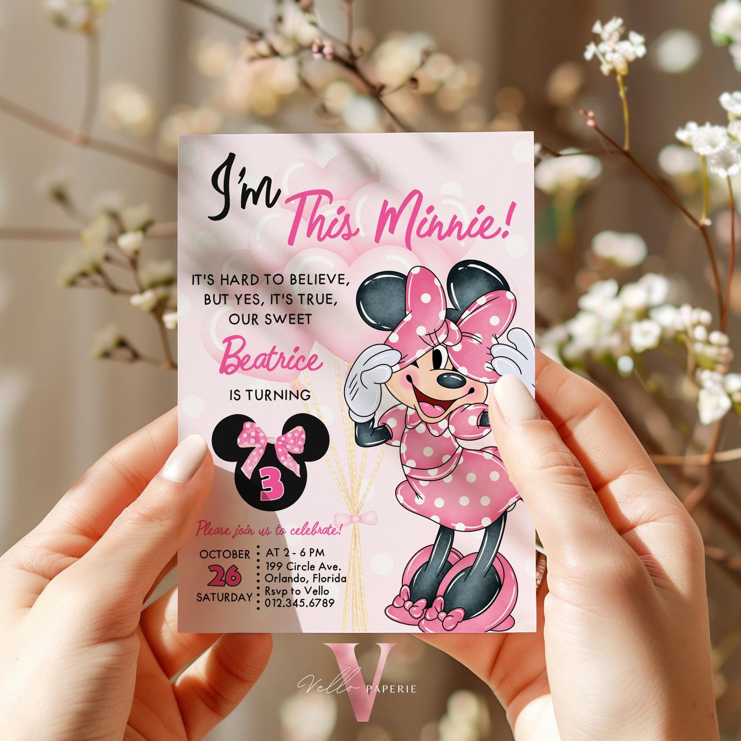 Free Thankyou Tag Any Age Oh Toodlers Minnie Mouse Birthday Invitation, Light Pink Polka Dot Invite, Small Girl Birthday Party Instant MMB02