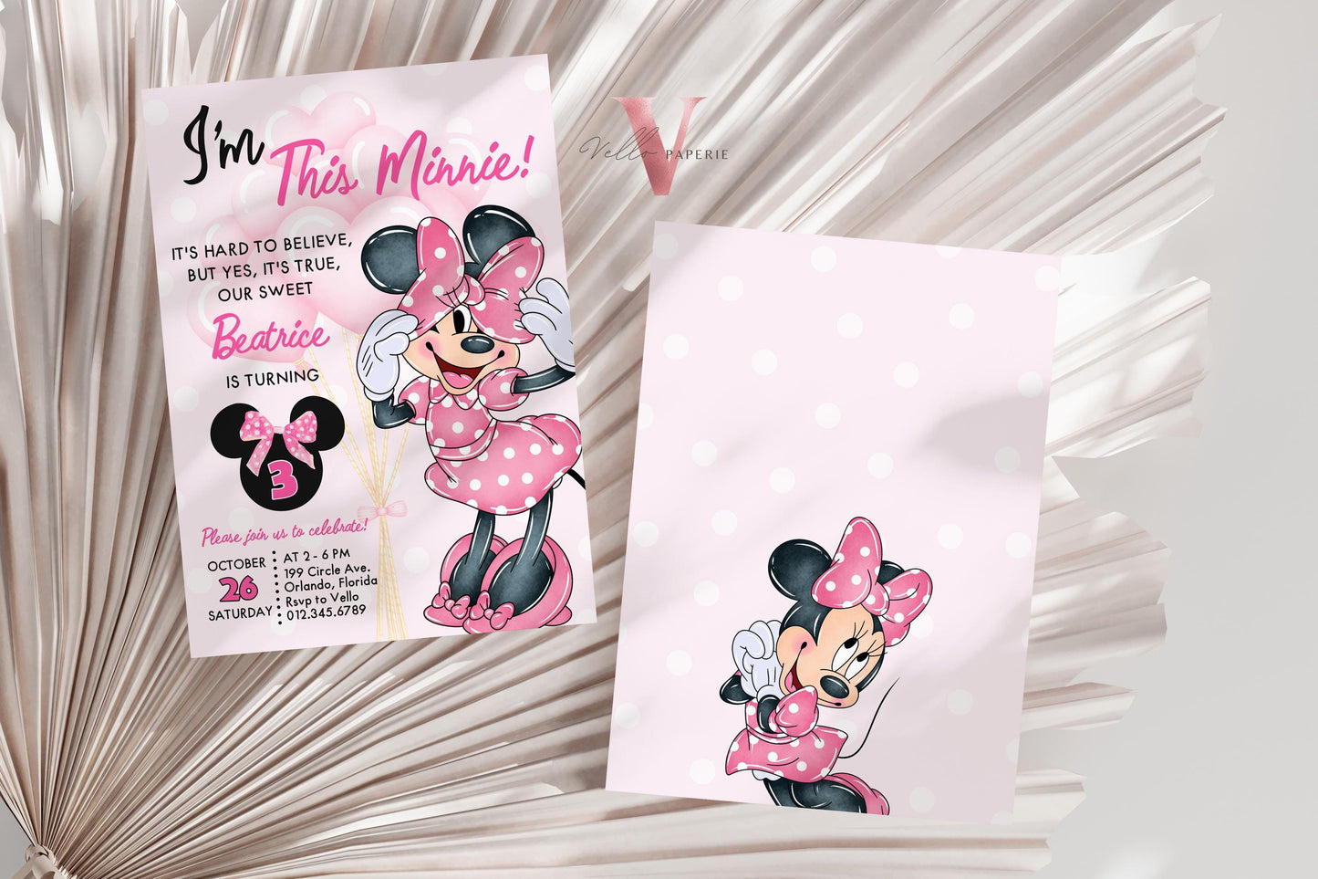 Free Thankyou Tag Any Age Oh Toodlers Minnie Mouse Birthday Invitation, Light Pink Polka Dot Invite, Small Girl Birthday Party Instant MMB02