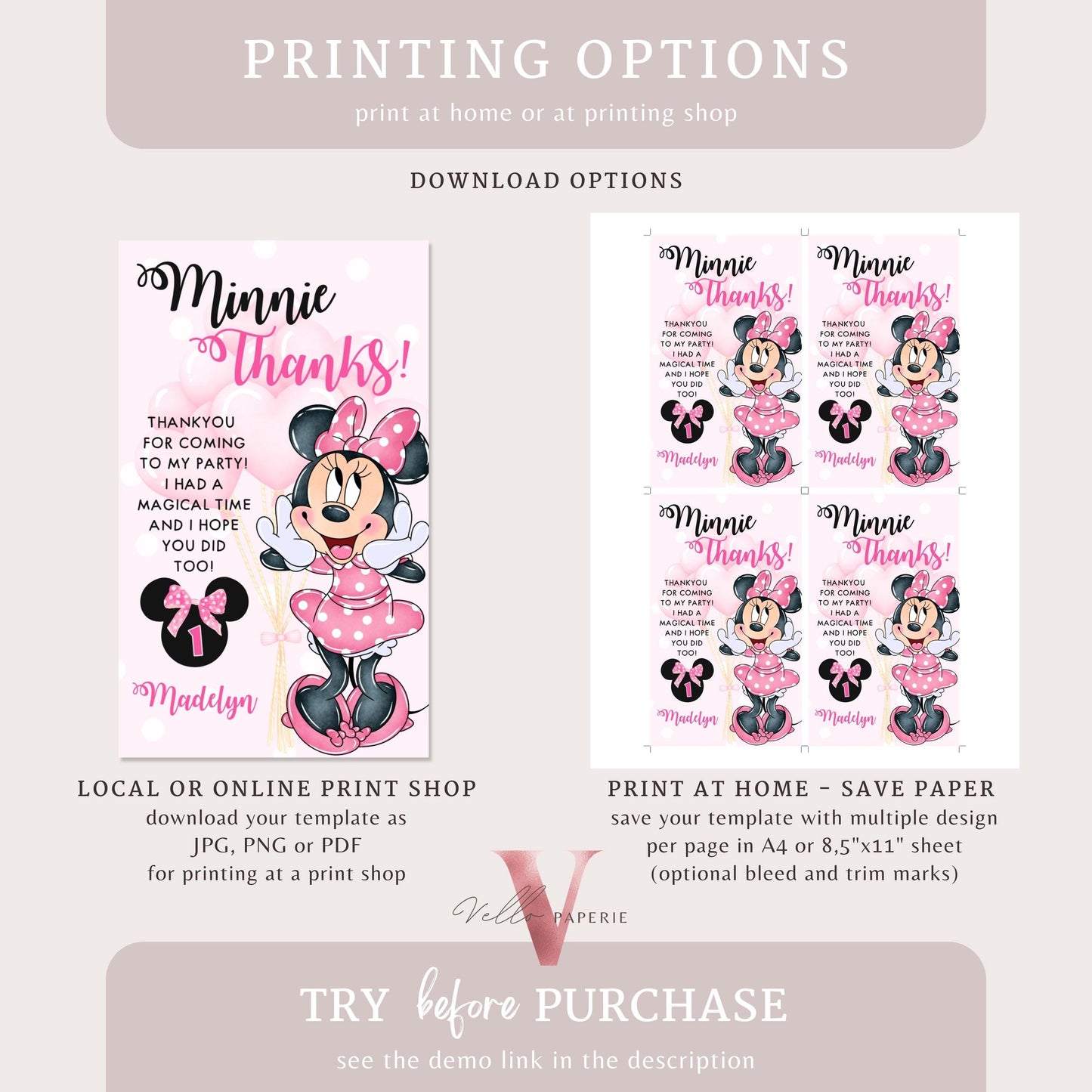 Self Edit Any Age Oh Toodlers Minnie Mouse Birthday Invitation, Light Pink Polka Dot Invite, Girl Birthday Party Instant Template  MMB02