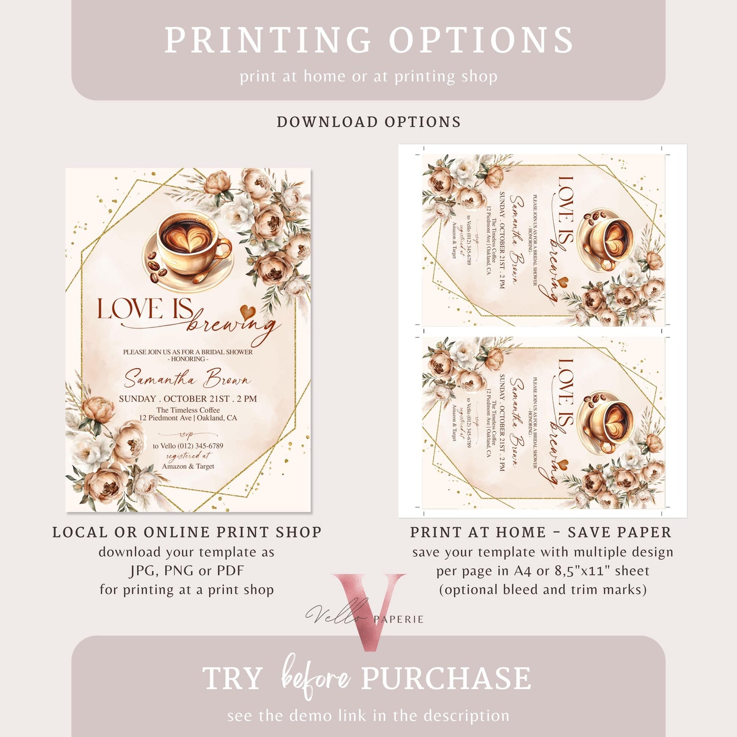 Love is Brewing Bridal Shower Invitation | Editable Coffee Lover Bride Shower Invite | Autumn Brunch Wedding Shower, Rustic Bridal Shower