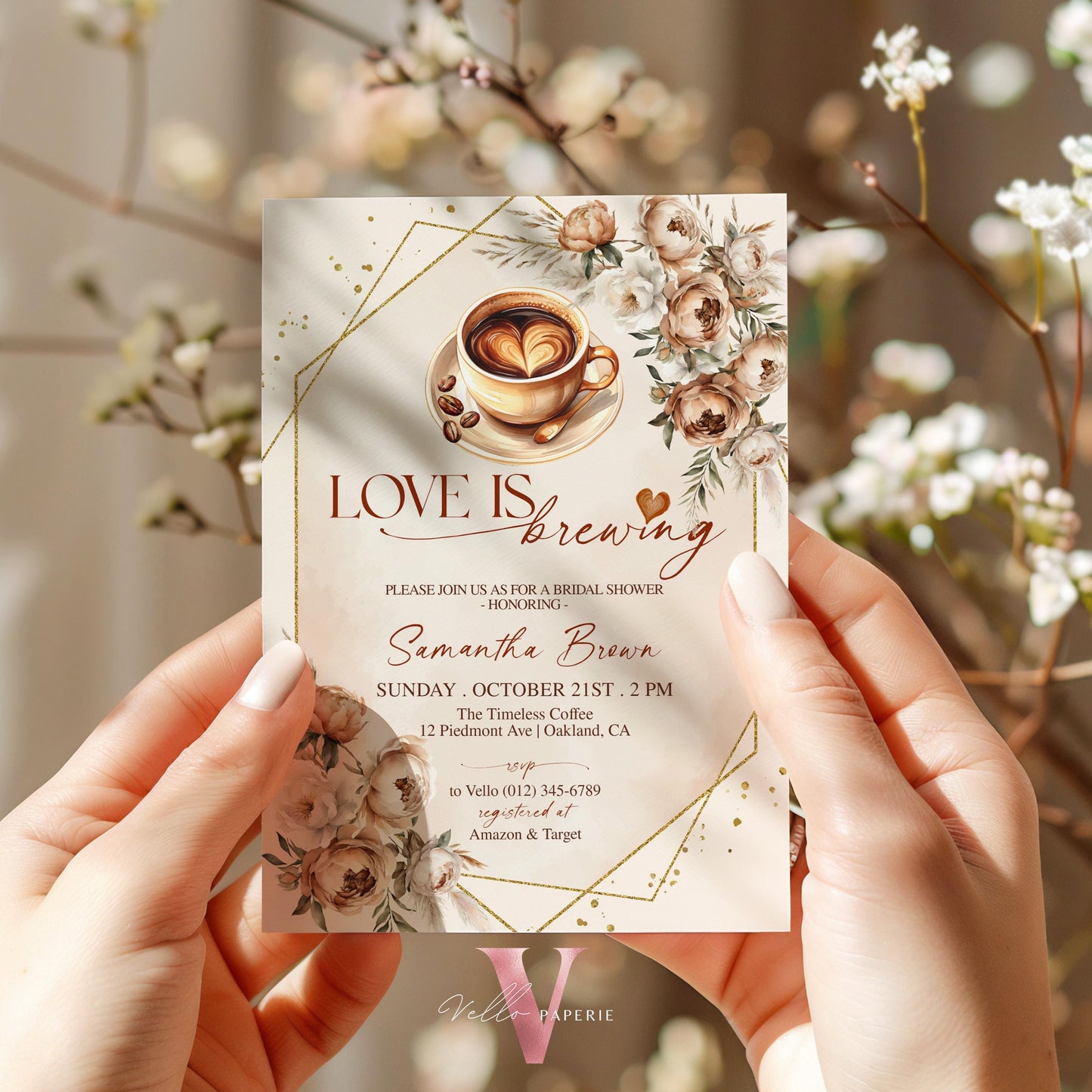 Love is Brewing Bridal Shower Invitation | Editable Coffee Lover Bride Shower Invite | Autumn Brunch Wedding Shower, Rustic Bridal Shower