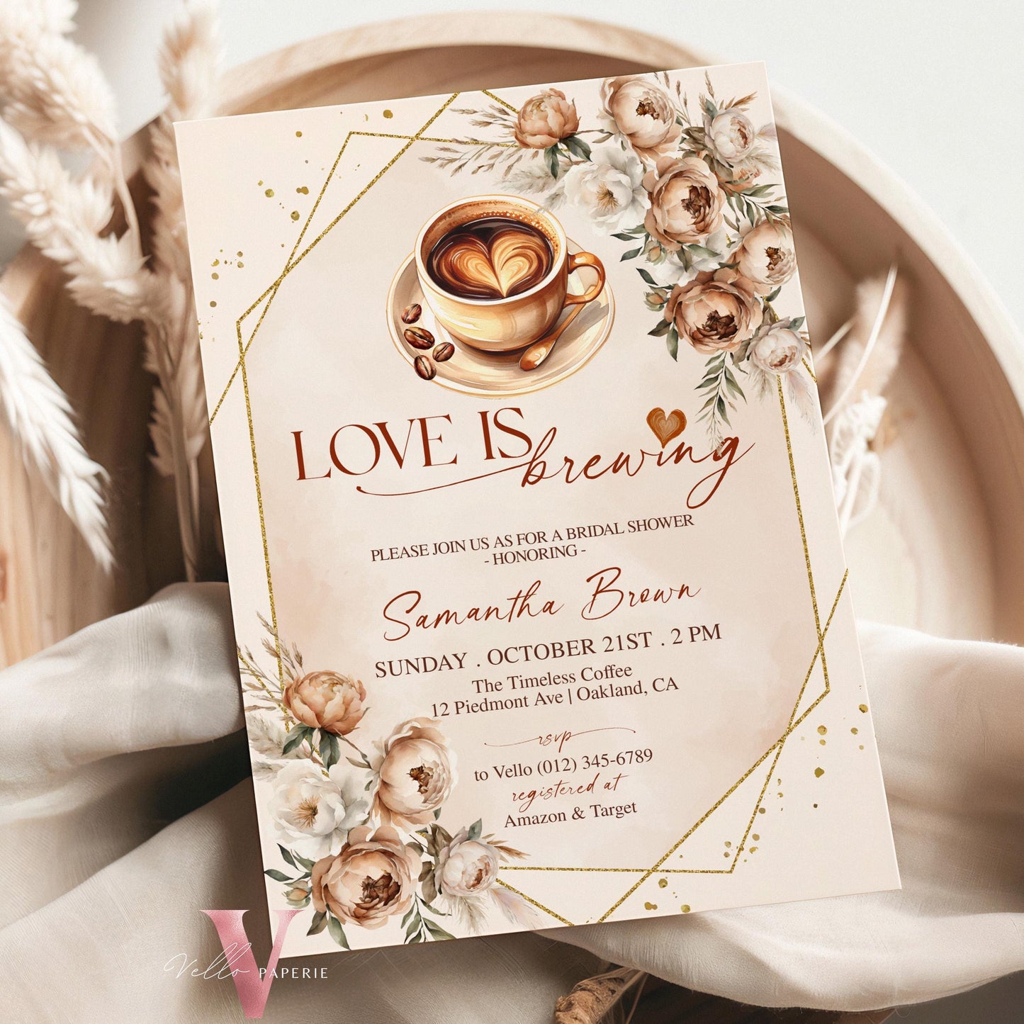 Love is Brewing Bridal Shower Invitation | Editable Coffee Lover Bride Shower Invite | Autumn Brunch Wedding Shower, Rustic Bridal Shower