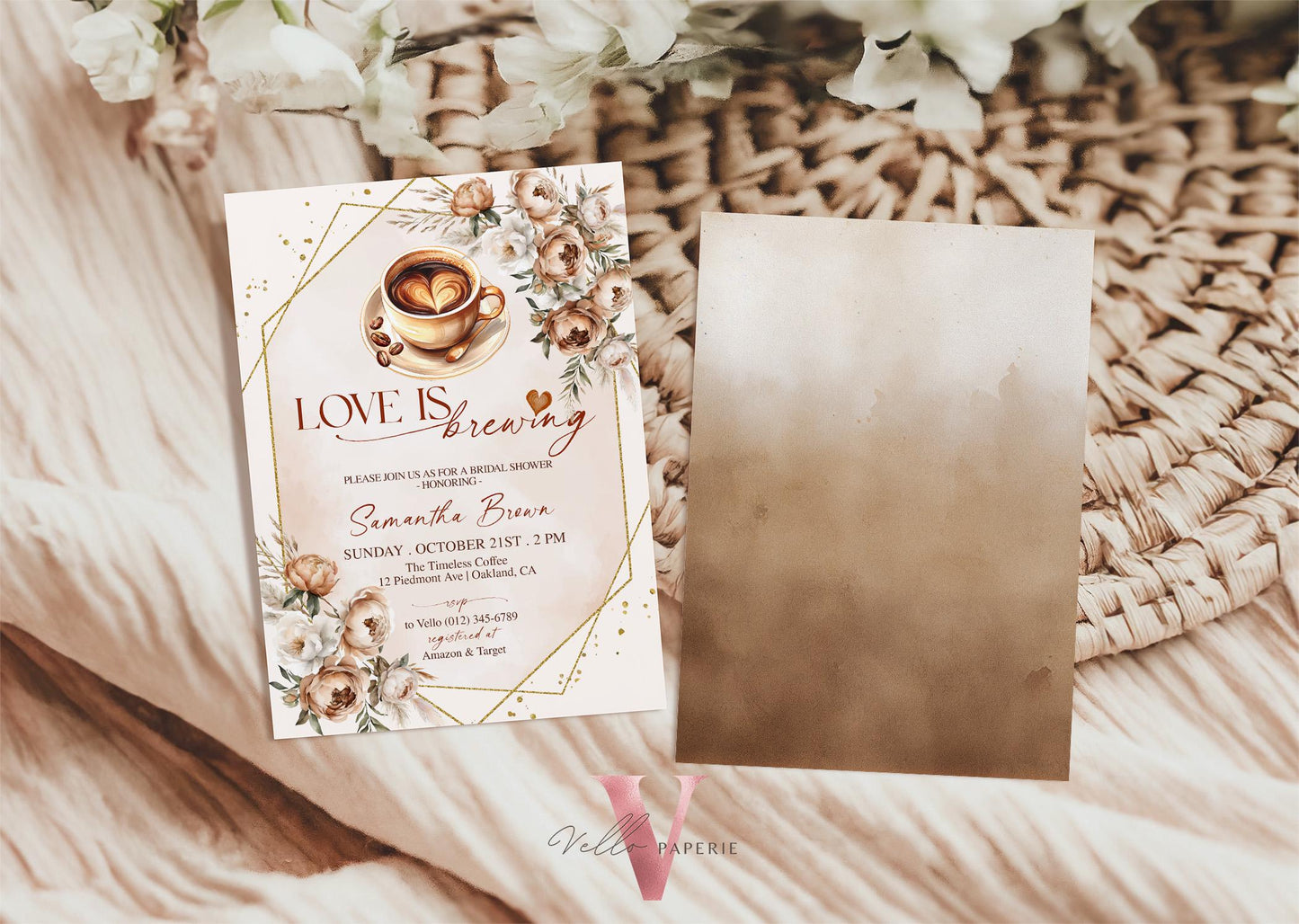 Love is Brewing Bridal Shower Invitation | Editable Coffee Lover Bride Shower Invite | Autumn Brunch Wedding Shower, Rustic Bridal Shower
