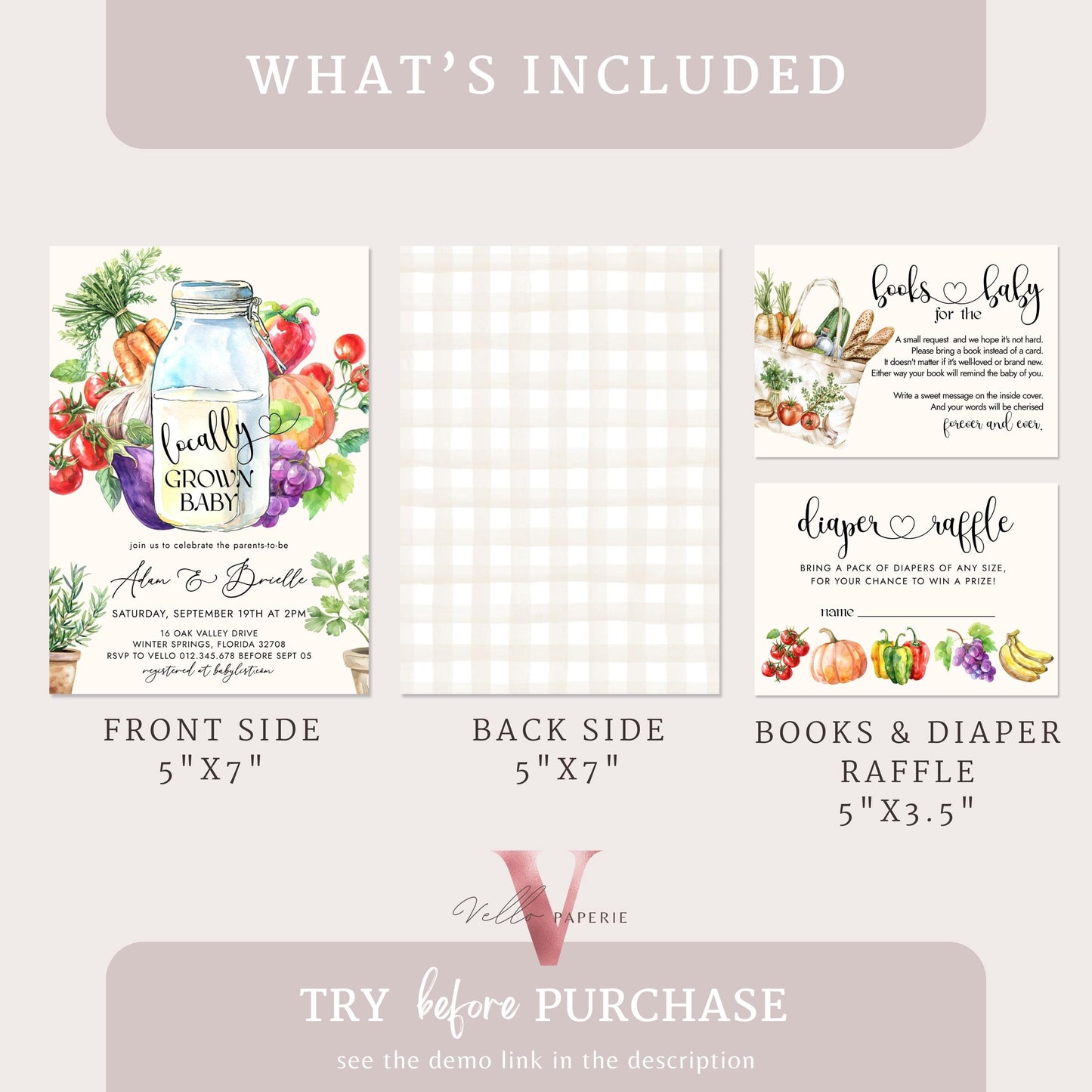 Bundle Locally Grown Baby Shower Invitation | Farmer's Market Baby Shower Invite | Organic Baby Shower Books for Baby, Diaper Raffle Instant