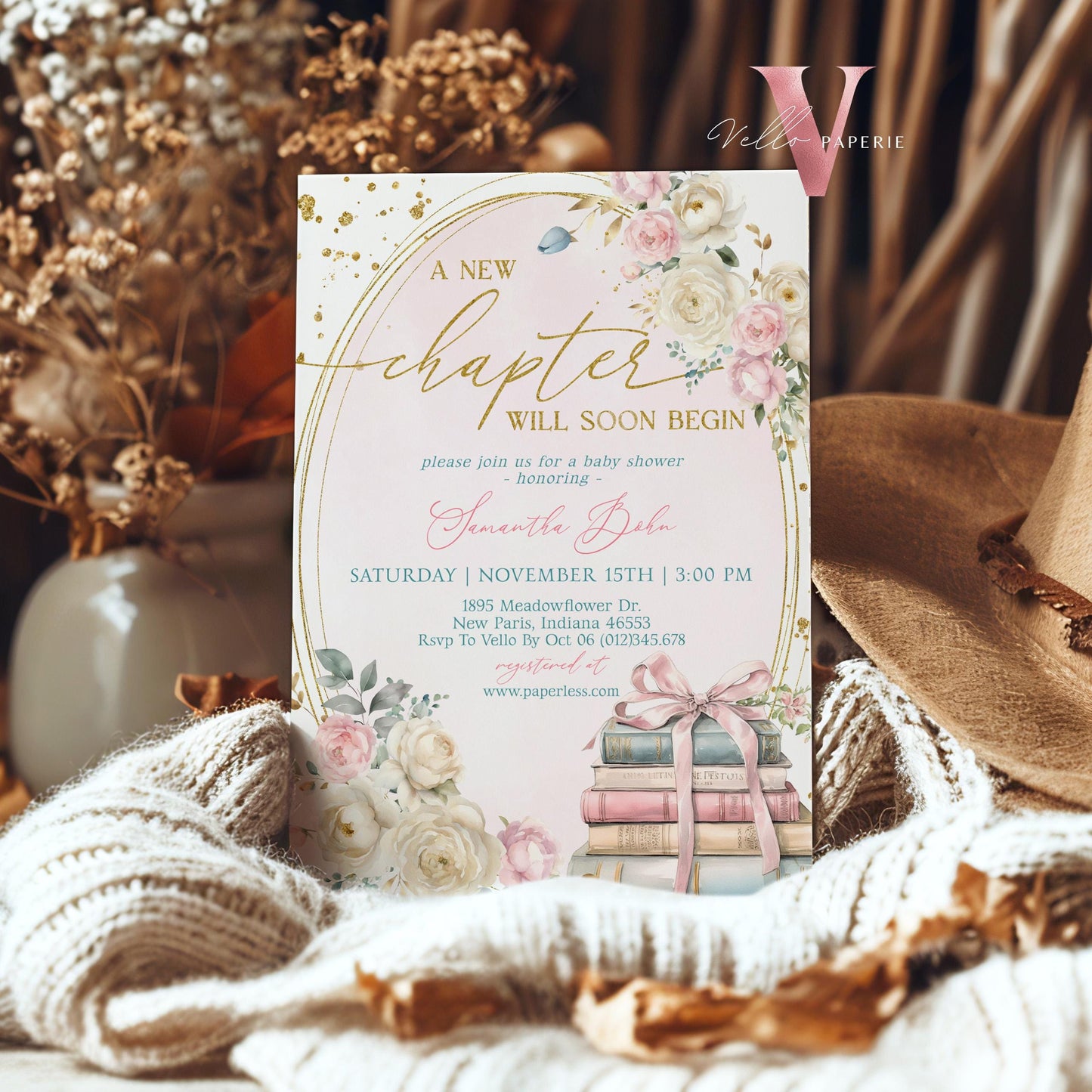 Storybook Baby Shower Invitation Bundle | New Chapter is About to Begin Book Baby Shower Invite | Gender Neutral Diaper, Book, Thankyou Card