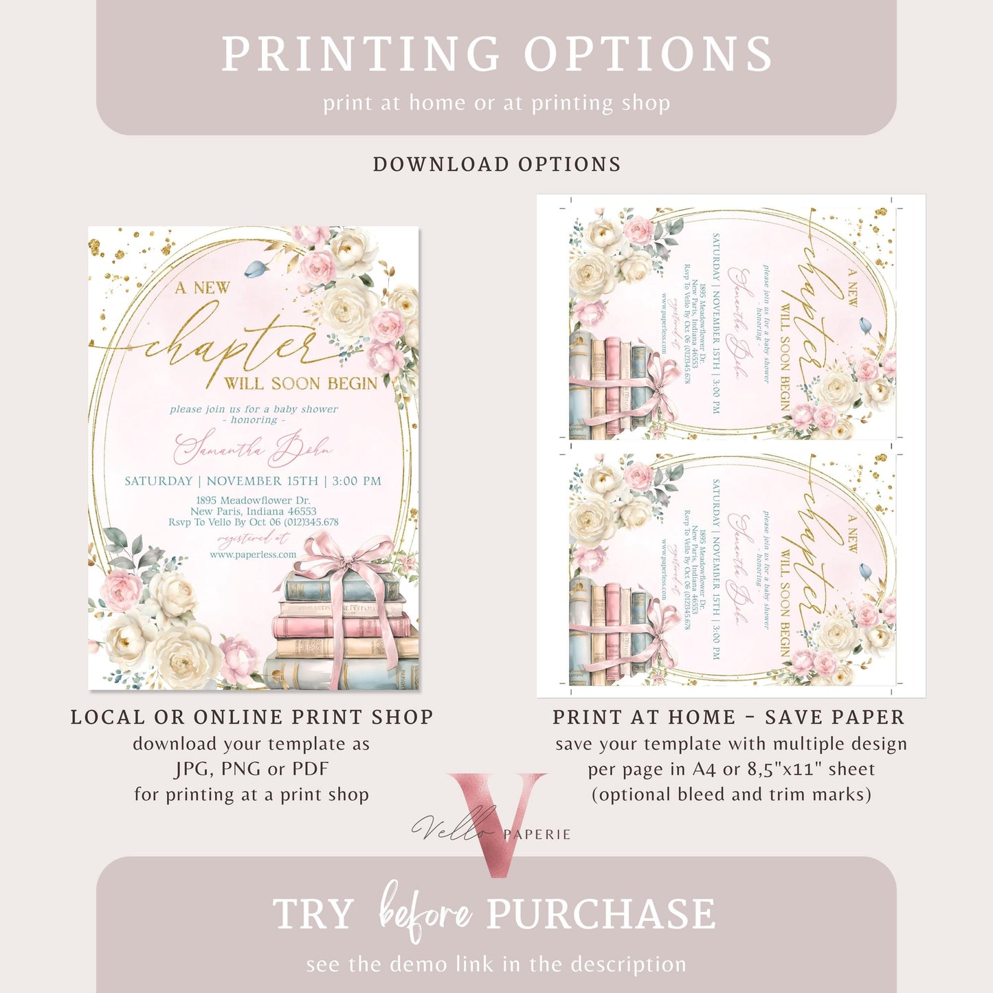 Storybook Baby Shower Invitation Bundle | New Chapter is About to Begin Book Baby Shower Invite | Gender Neutral Diaper, Book, Thankyou Card