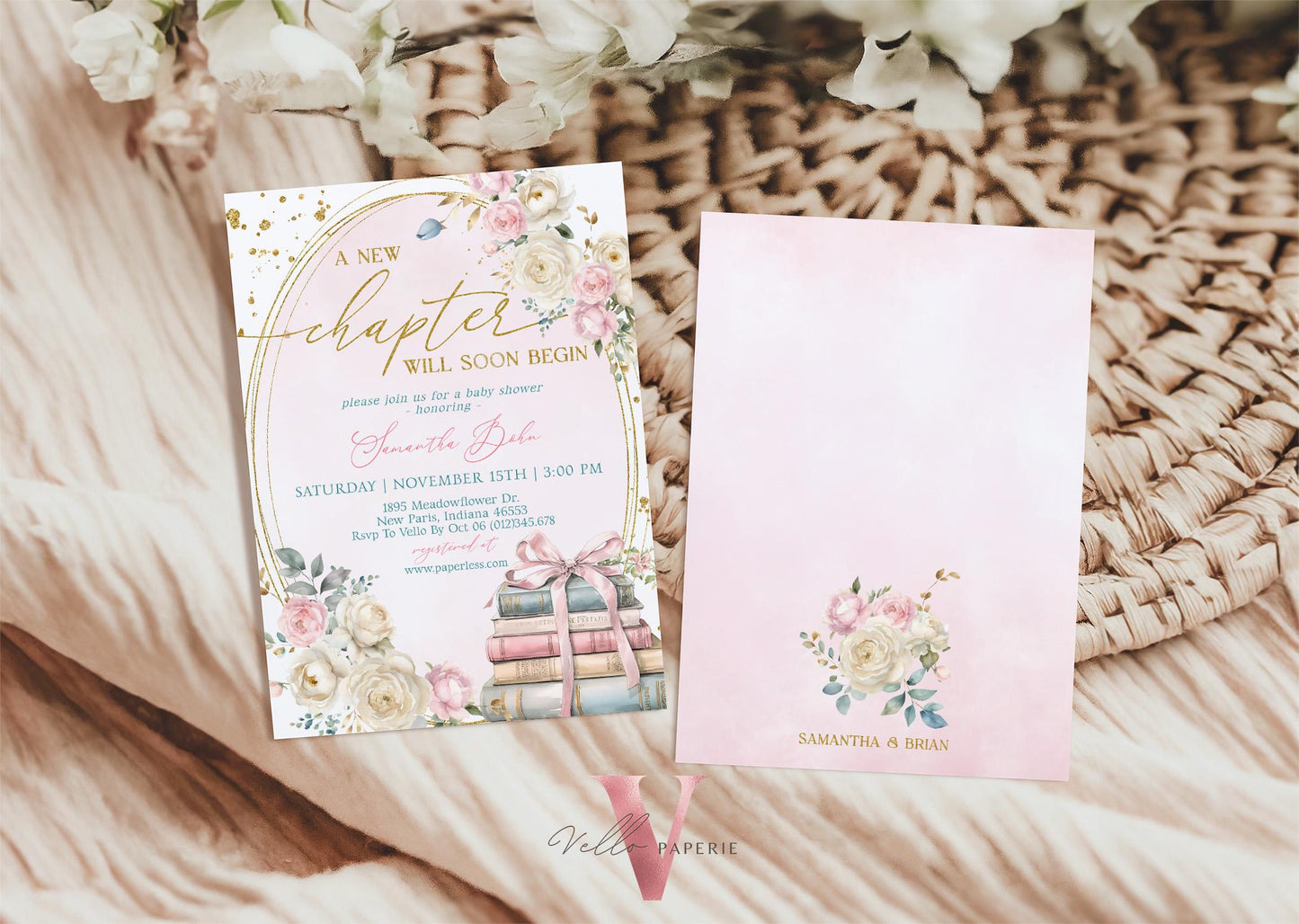 Storybook Baby Shower Invitation Bundle | New Chapter is About to Begin Book Baby Shower Invite | Gender Neutral Diaper, Book, Thankyou Card