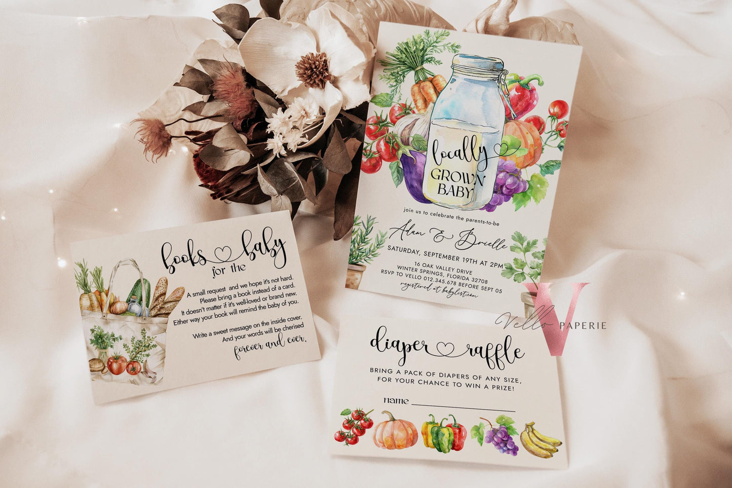 Bundle Locally Grown Baby Shower Invitation | Farmer's Market Baby Shower Invite | Organic Baby Shower Books for Baby, Diaper Raffle Instant