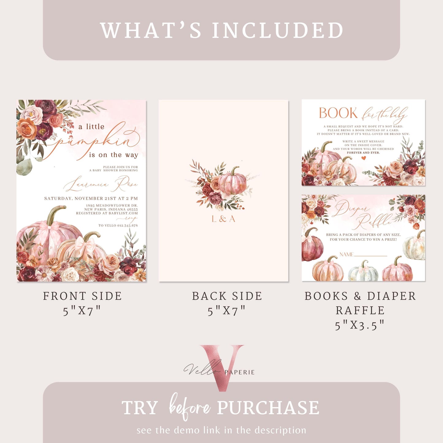 Little Pumpkin FALL Baby Shower Invitation | Autumn Floral Pumpkin Baby Shower Invite | Modern Boho Burgundy Orange Pumpkin Baby Flower