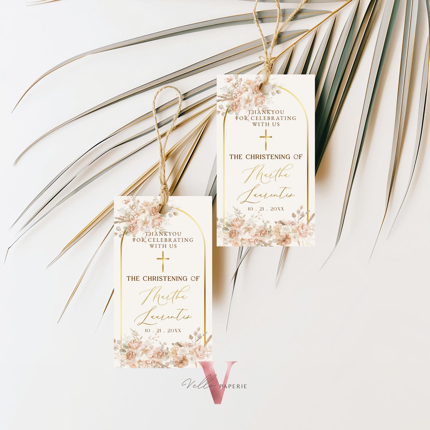 Modern BOHO Cross BAPTISM Invitation | Pampas Grass Christening Invite | Baby Dedication | Free Digital Invite, Optional Photo, Favor Tag