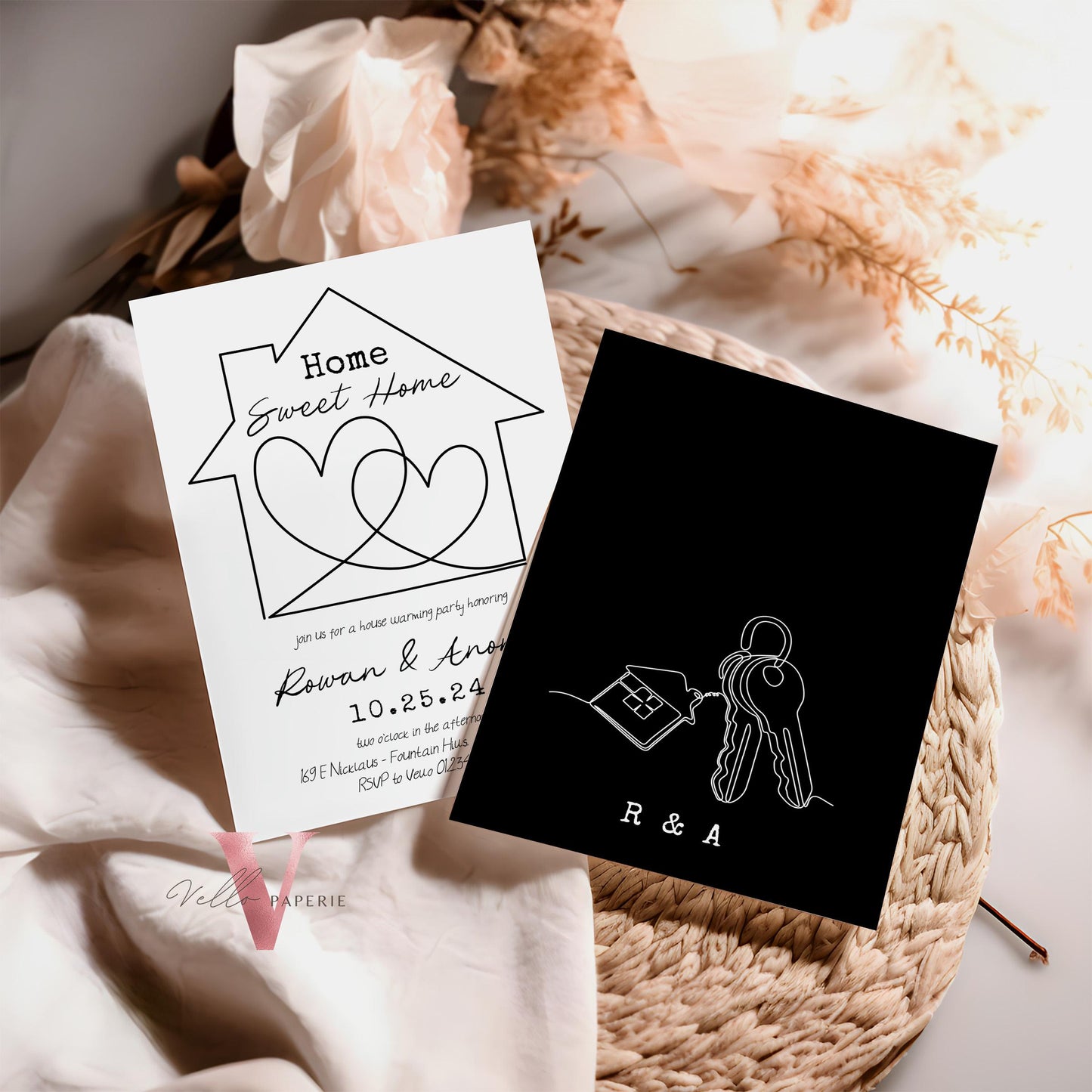 Full Editable Colors Handdrawn House Warming Invitation | Home Sweet Home Party Invite | Modern Minimalist New House Celebration Neutral