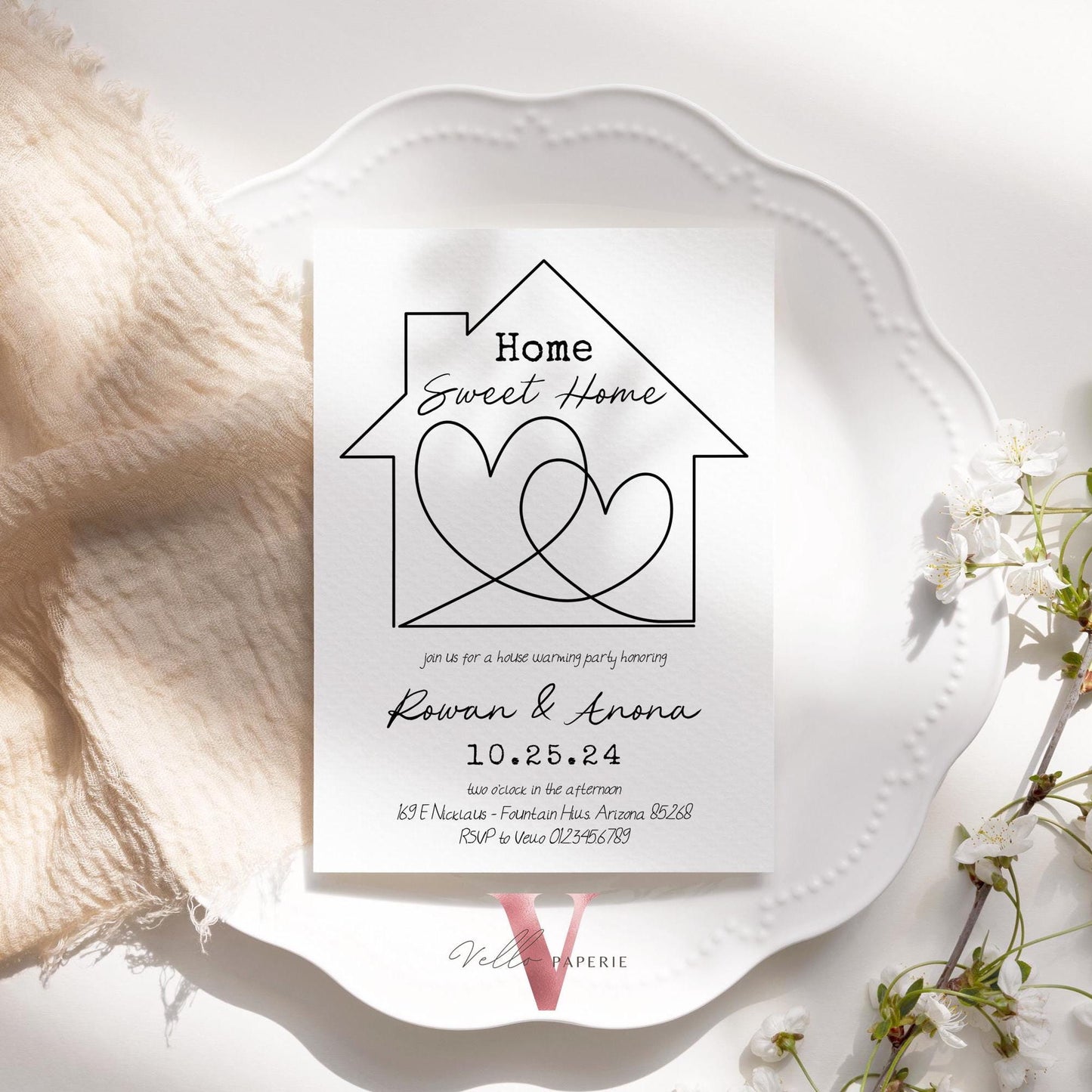 Full Editable Colors Handdrawn House Warming Invitation | Home Sweet Home Party Invite | Modern Minimalist New House Celebration Neutral