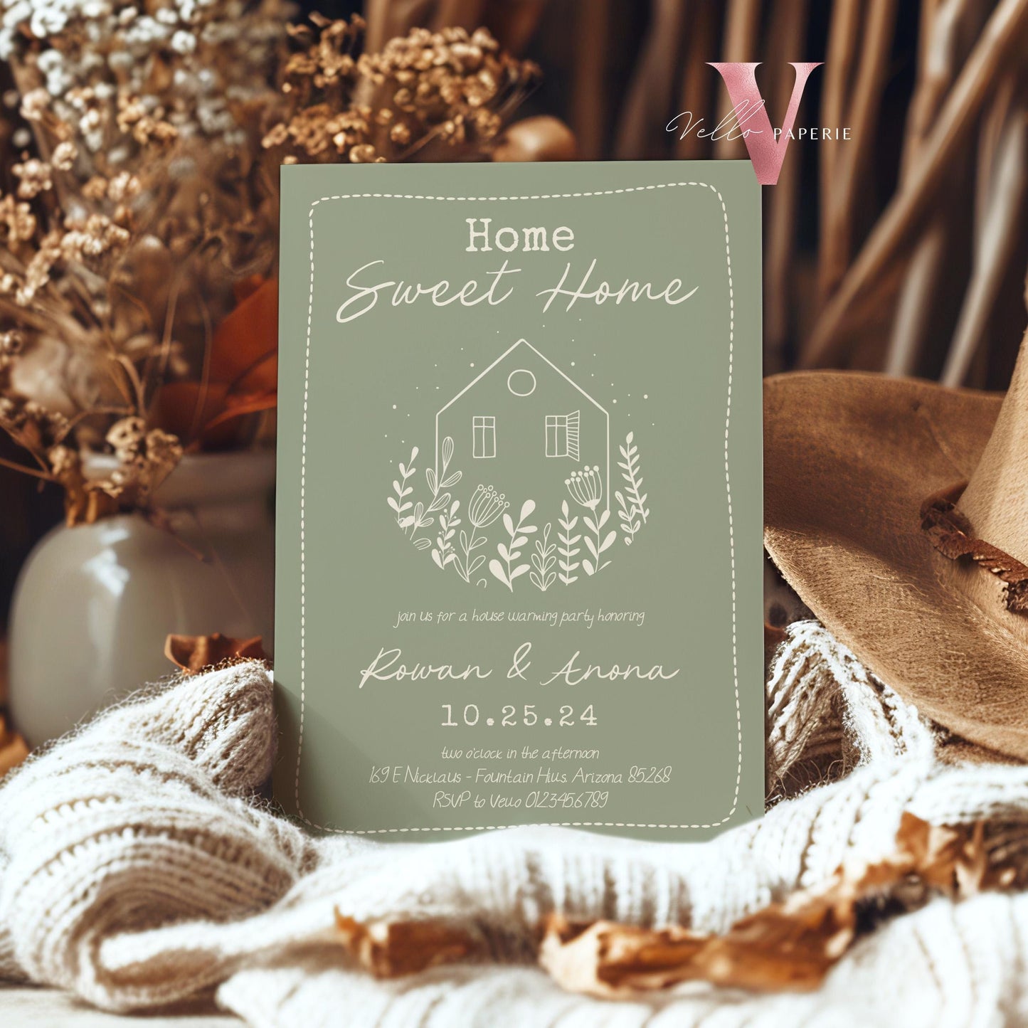 Full Editable Colors Handdrawn House Warming Invitation | Home Sweet Home Party Invite | Modern Minimalist New House Celebration Neutral