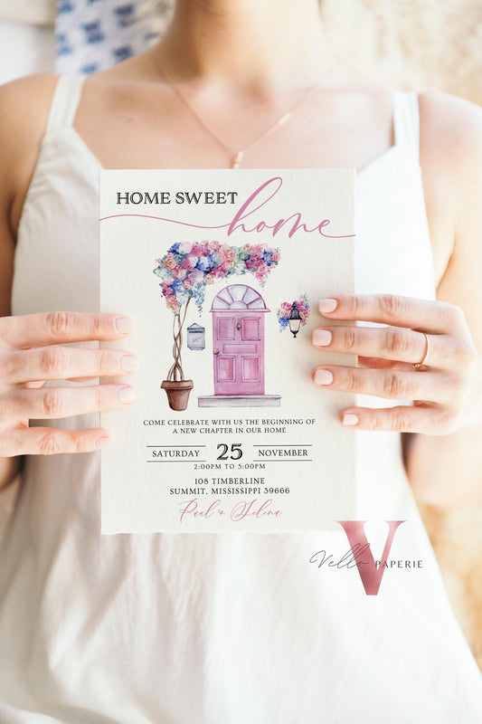 Neutral Floral House Warming Invitation | Entrydoor watercolor Home Sweet Home Party Invite | Modern Simple Flower New House Celebration