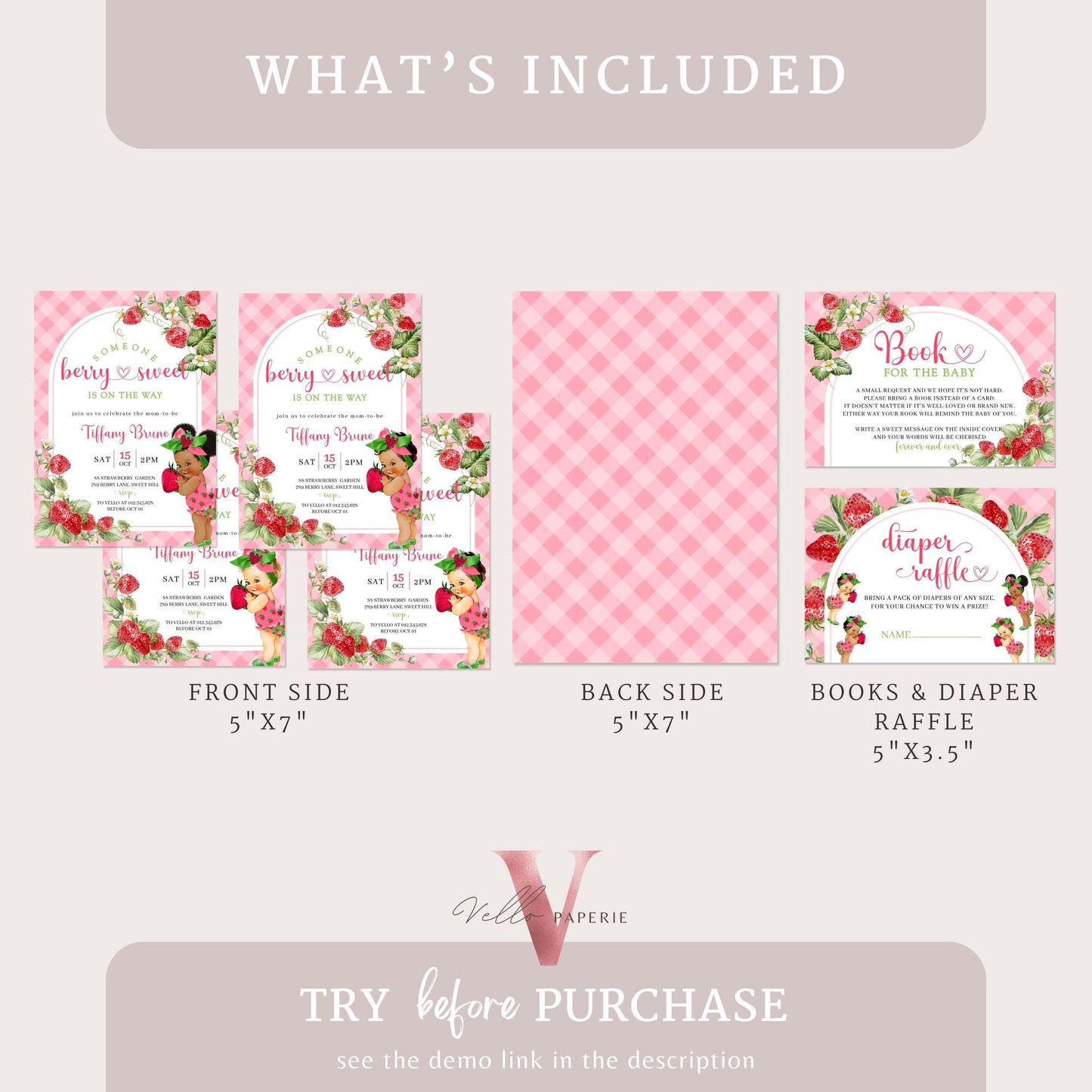 Any Skin Tone Strawberry Baby Shower Invitation | Berry Sweet Baby on the Way Invite | Sweet Berry Baby Shower Invite | Baby Girl Reveal