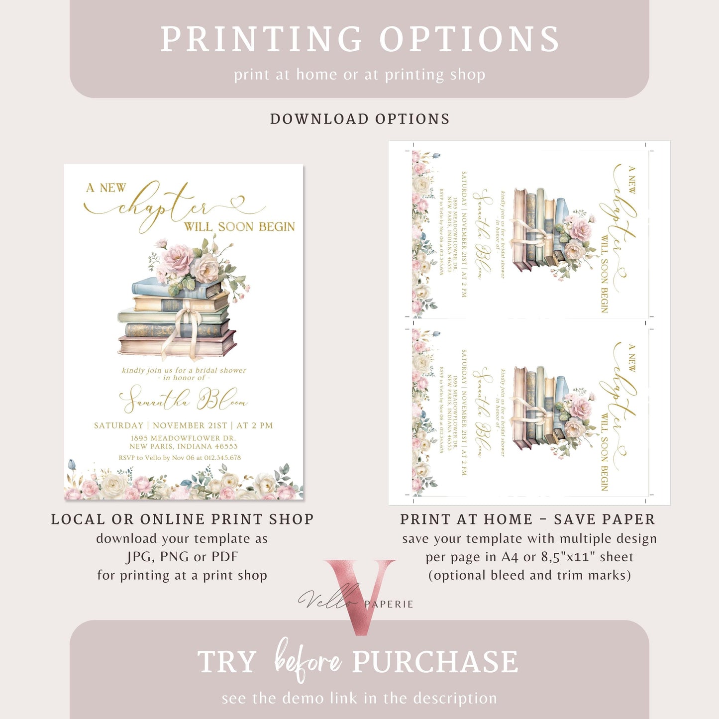 Neutral Gold Storybook Bridal Shower Invitation | New Chapter is About to Begin Book Bridal Shower Invite | Book Lover Bride Shower Editable