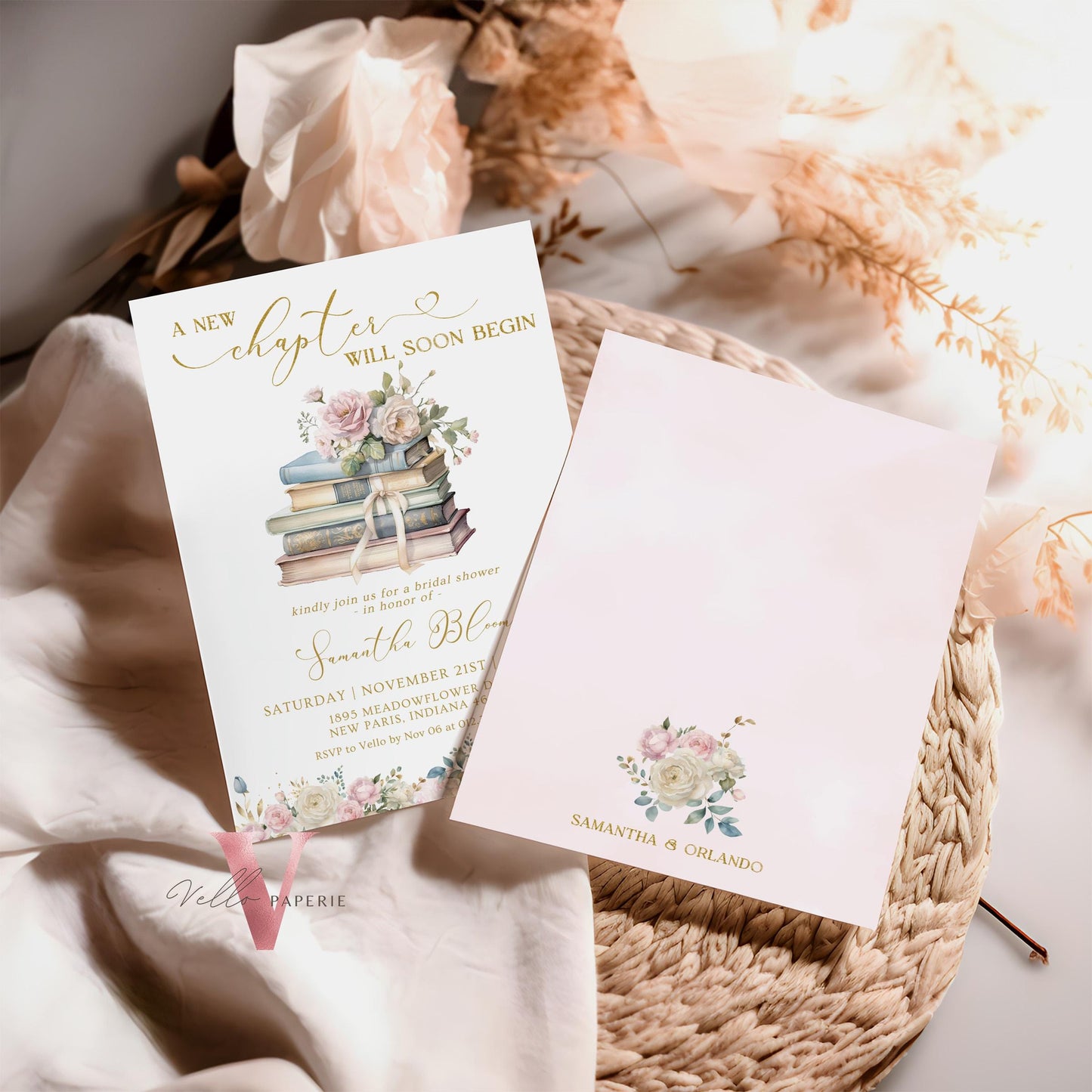 Neutral Gold Storybook Bridal Shower Invitation | New Chapter is About to Begin Book Bridal Shower Invite | Book Lover Bride Shower Editable