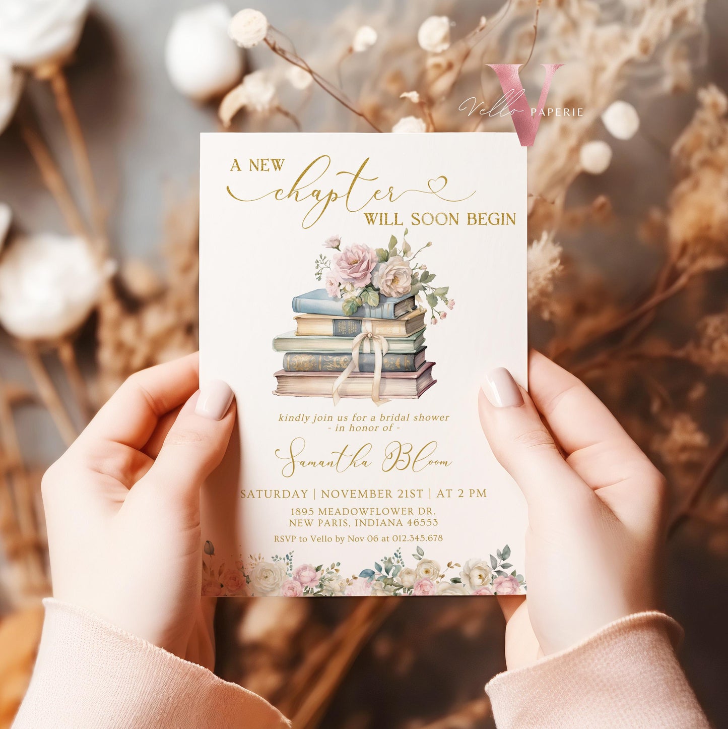 Neutral Gold Storybook Bridal Shower Invitation | New Chapter is About to Begin Book Bridal Shower Invite | Book Lover Bride Shower Editable