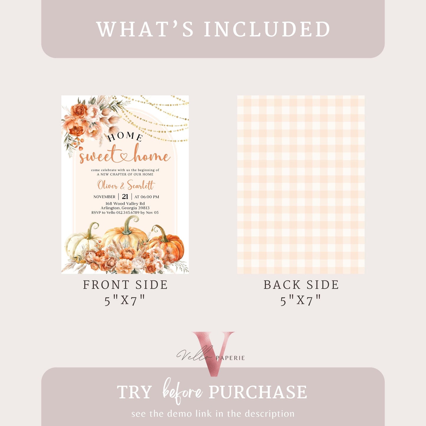 Neutral FALL Pumpkin Home Sweet Home Party Invite | Autumn Floral House Warming Invitation | Modern Boho Rustic New House Celebration Flower