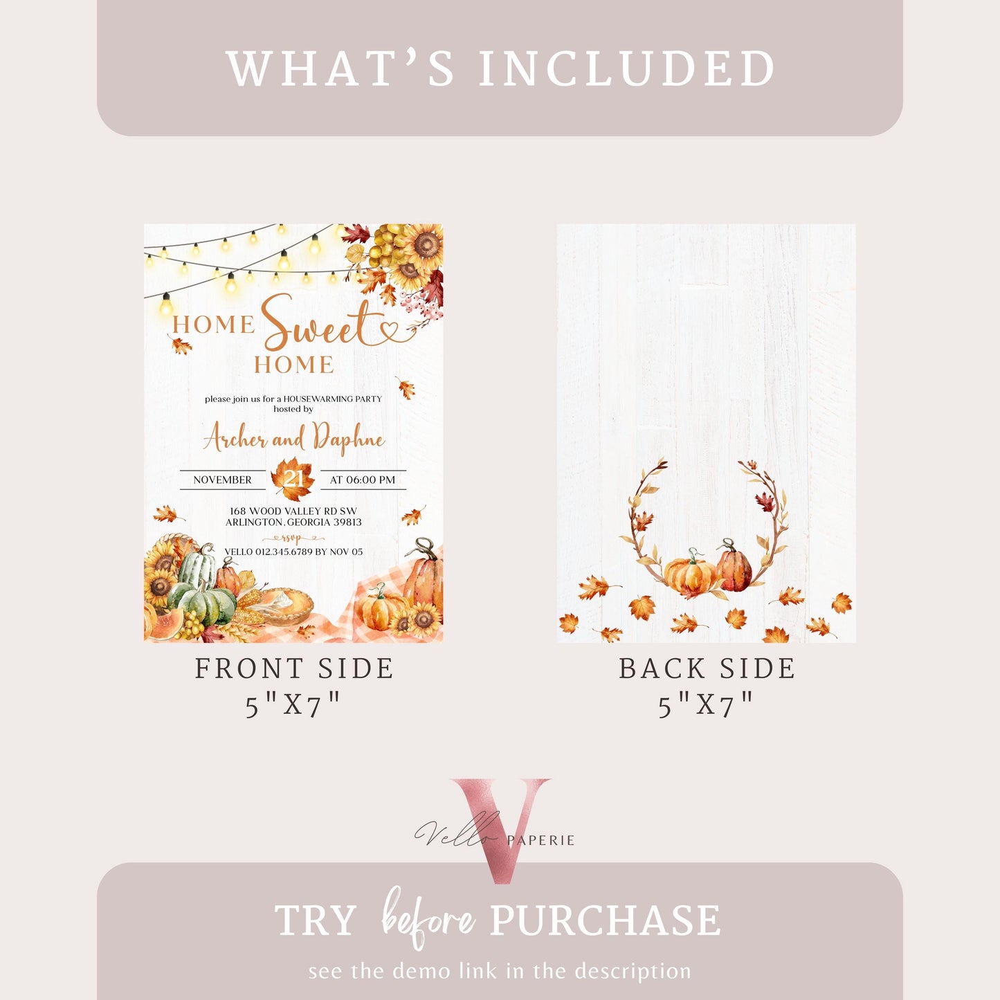 FALL Pumpkin Home Sweet Home Party Invite | Autumn Floral House Warming Invitation | Modern Boho Rustic New House Thanksgiving Celebration