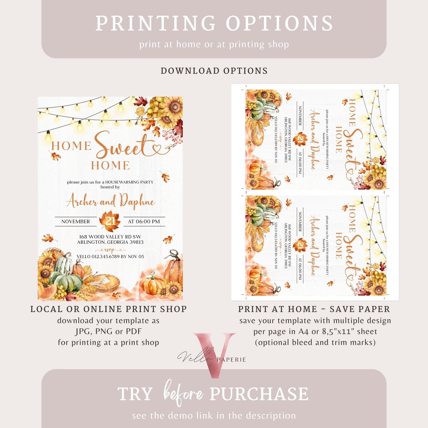 FALL Pumpkin Home Sweet Home Party Invite | Autumn Floral House Warming Invitation | Modern Boho Rustic New House Thanksgiving Celebration