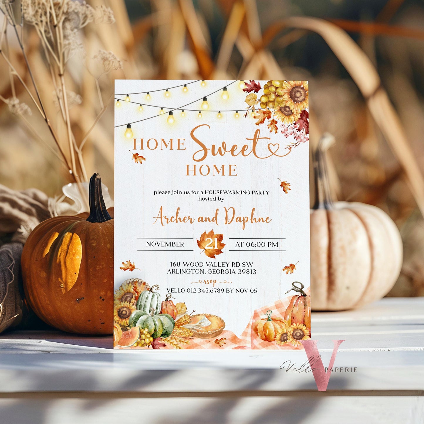 FALL Pumpkin Home Sweet Home Party Invite | Autumn Floral House Warming Invitation | Modern Boho Rustic New House Thanksgiving Celebration