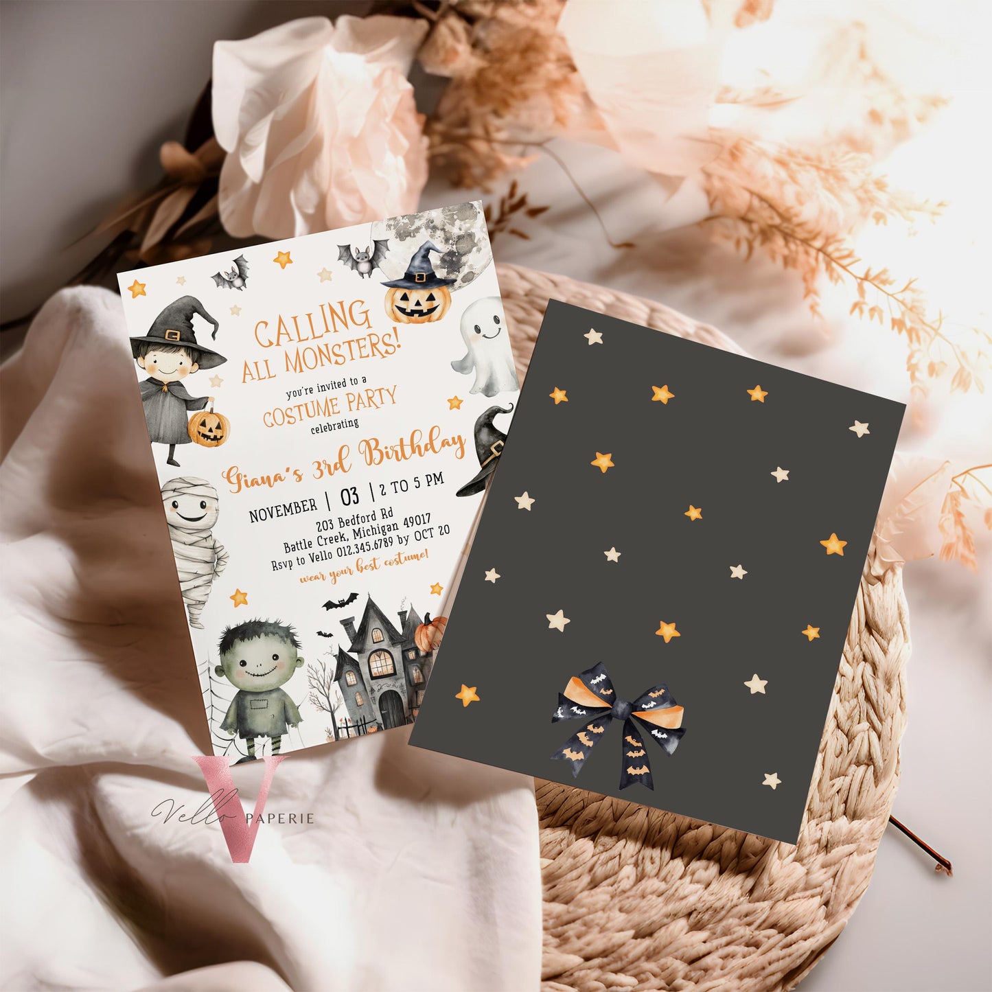 Editable Spooky Monster Halloween Kid Birthday Invitation | Neutral Cute Halloween Ghost Invite | ANY AGE Spooktacular Costume Party