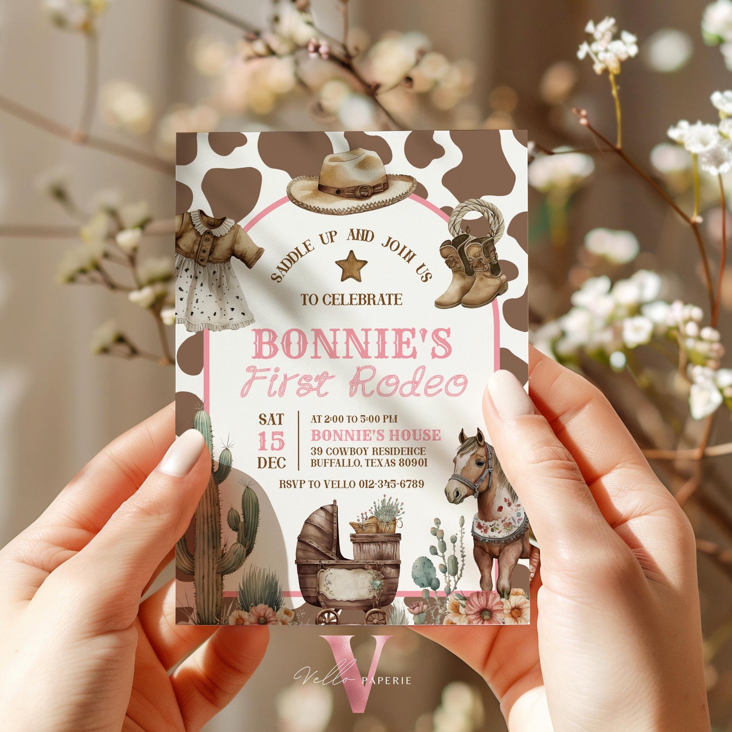 Editable "Age Rodeo" Yee Haw COWGIRL Birthday Invitation | Brown Pink ANY AGE Rodeo Cowgirl Party Invite | Girl Western Nashville Birthday