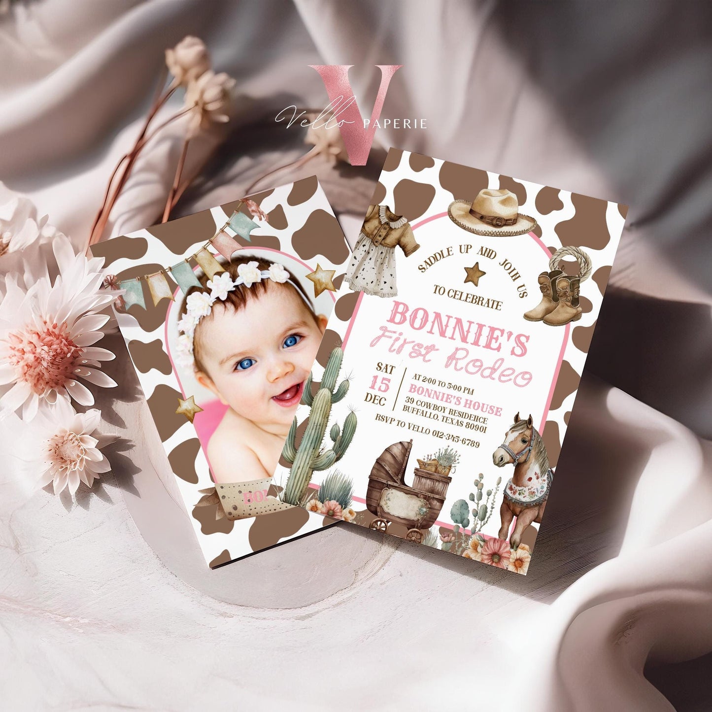 Editable "Age Rodeo" Yee Haw COWGIRL Birthday Invitation | Brown Pink ANY AGE Rodeo Cowgirl Party Invite | Girl Western Nashville Birthday