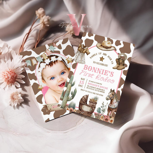Editable "Age Rodeo" Yee Haw COWGIRL Birthday Invitation | Brown Pink ANY AGE Rodeo Cowgirl Party Invite | Girl Western Nashville Birthday